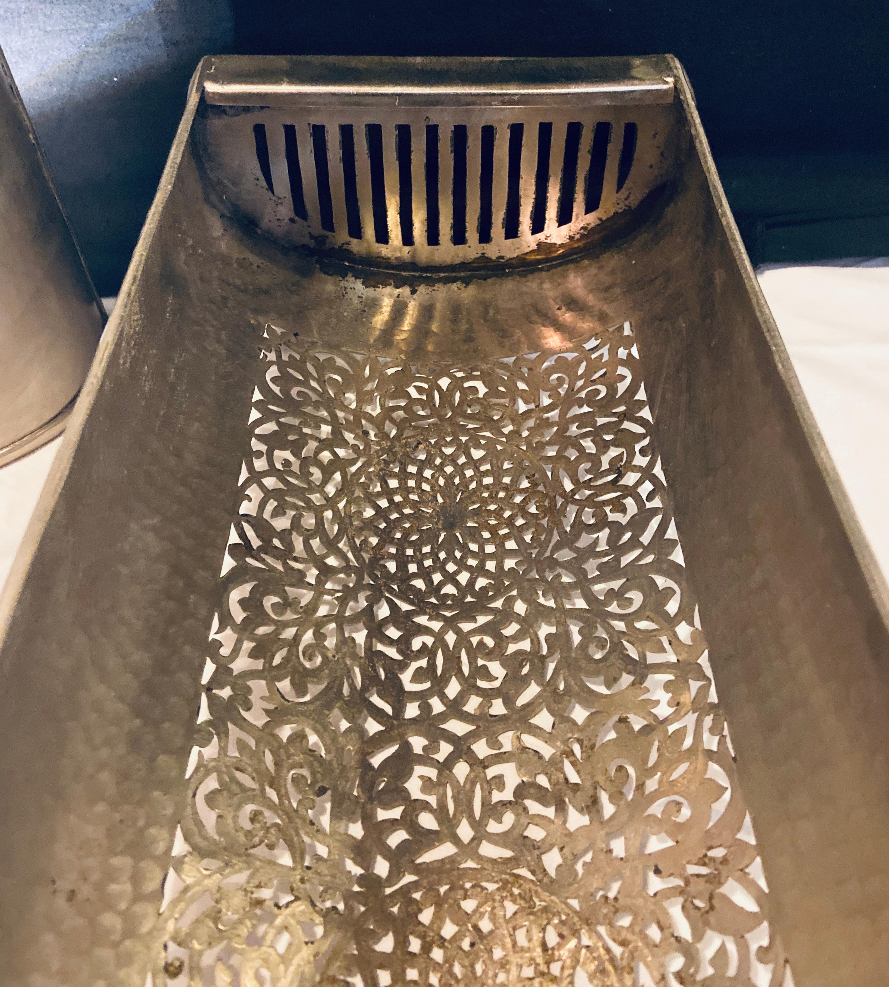 Silver Brass Modern Moroccan Wall Lanterns/Sconces in Filigree Design, a Pair 2