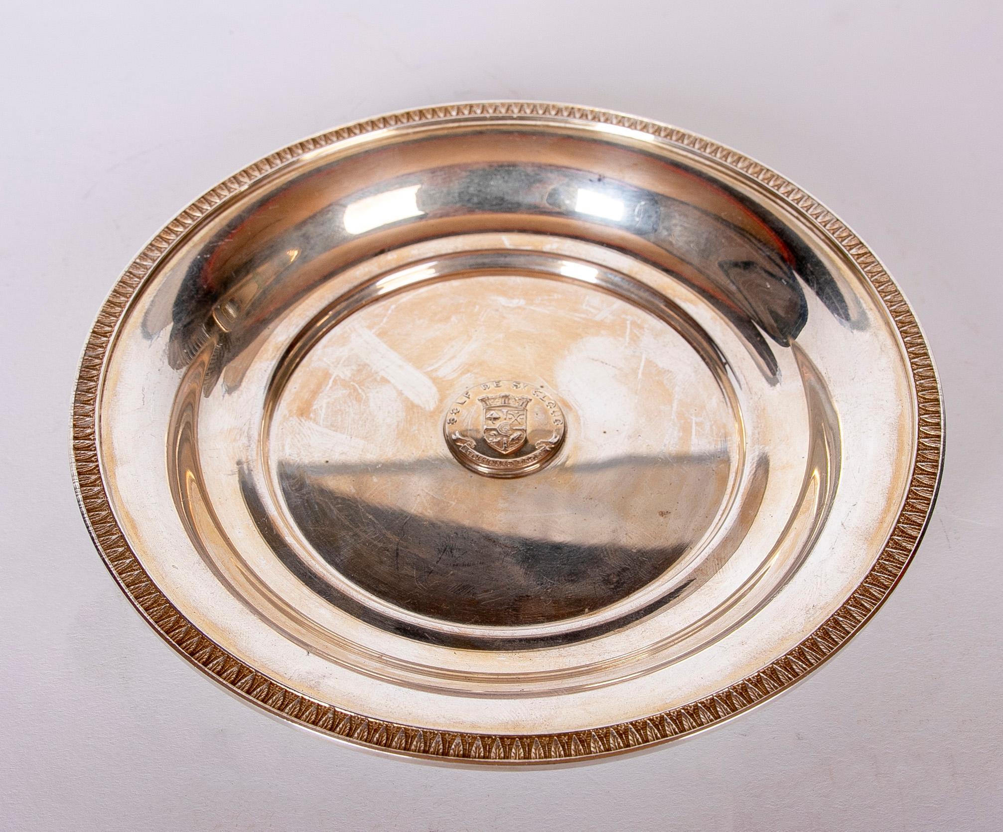 English Silver Bread Plate with its Original Hallmark and Decoration in Central Part For Sale