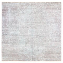 Silver Broken Persian Design Quadratischer Orientteppich aus Wolle und Seide, handgeknüpft