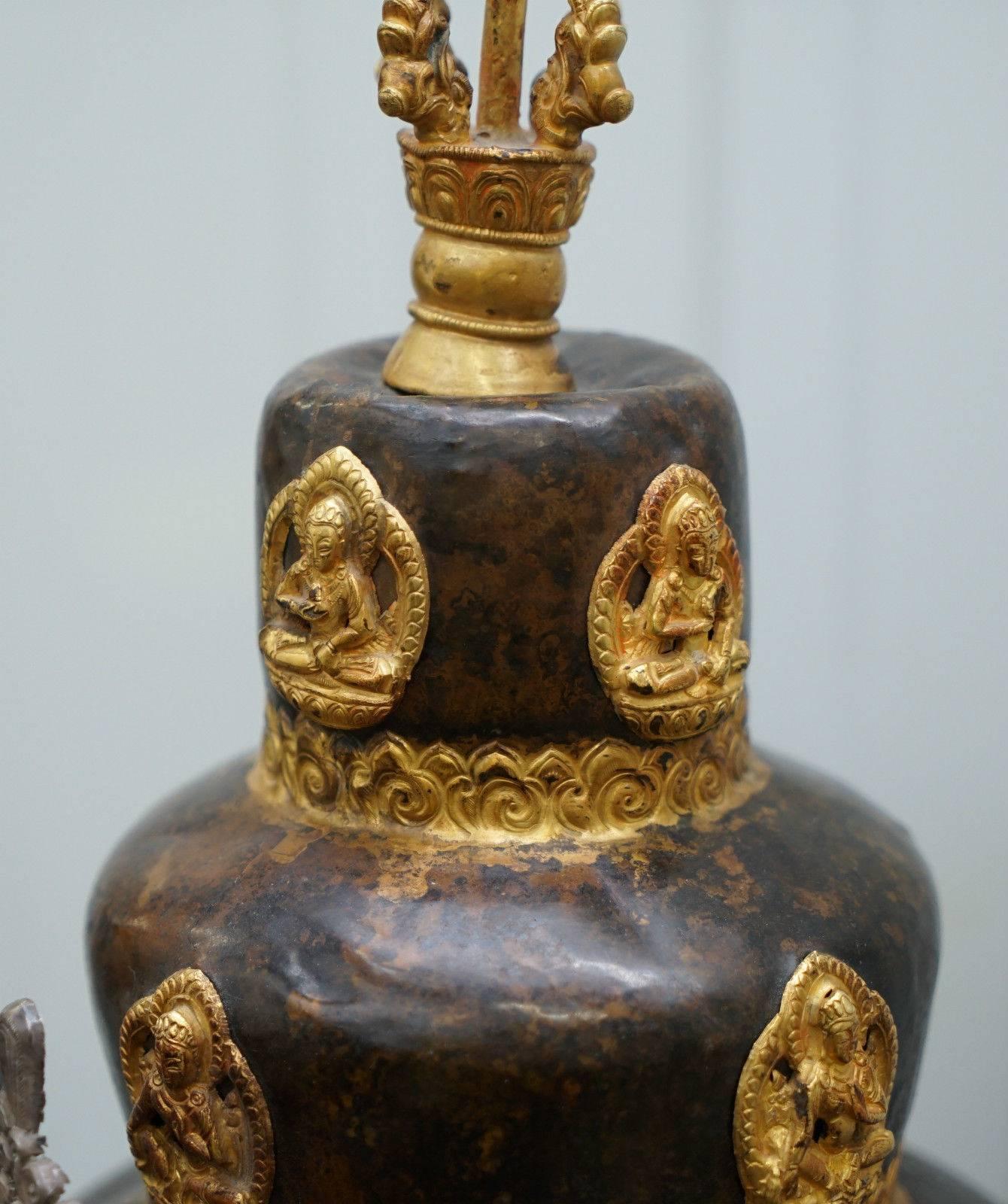 Indian Silver & Bronze Antique Buddhist Stupa Vajracharya Masters of Thunderbolt Crown