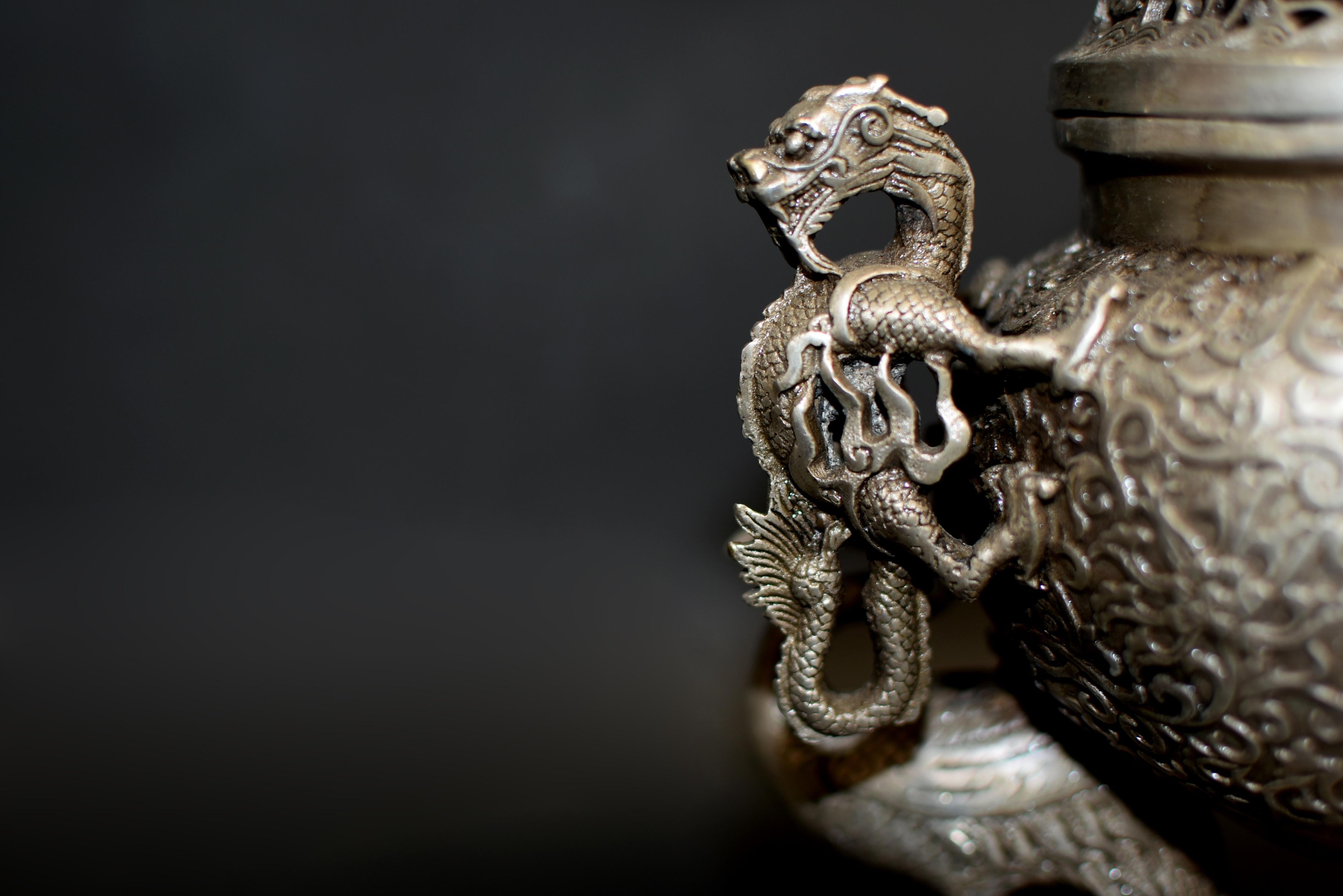 Silver Bronze Censer with Dragons and Egrets 4