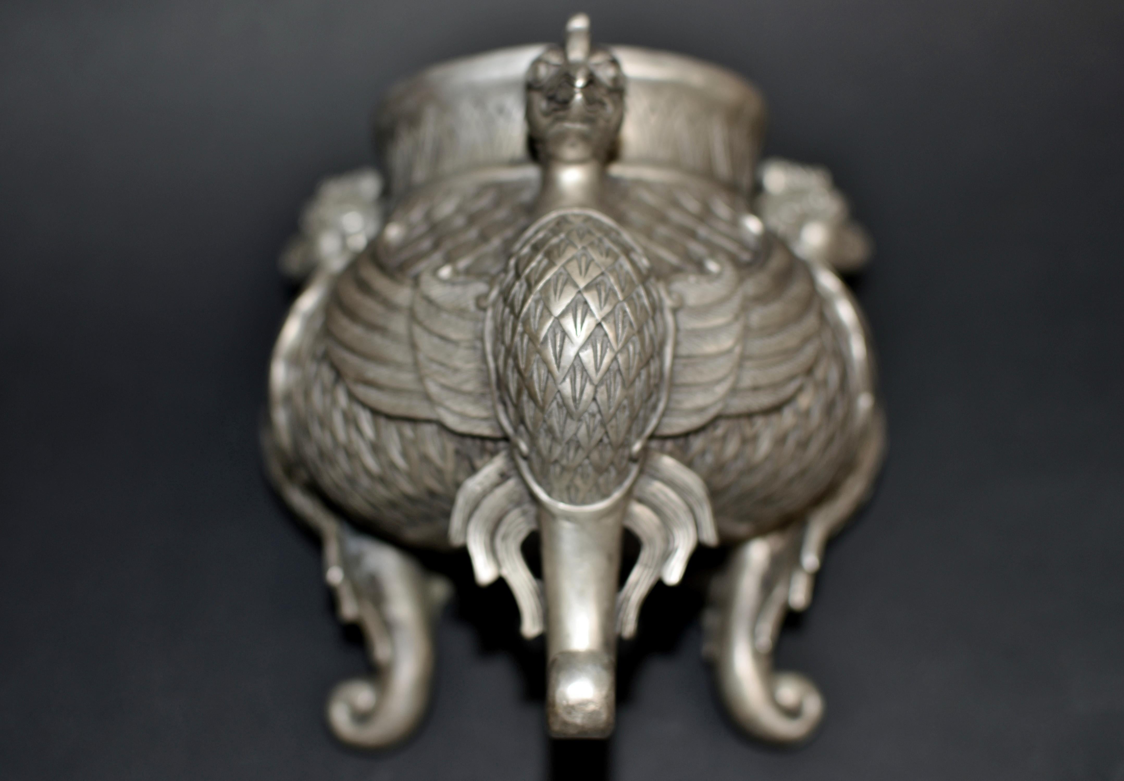 Silver Bronze Censer with Pheasants Incense Burner For Sale 6