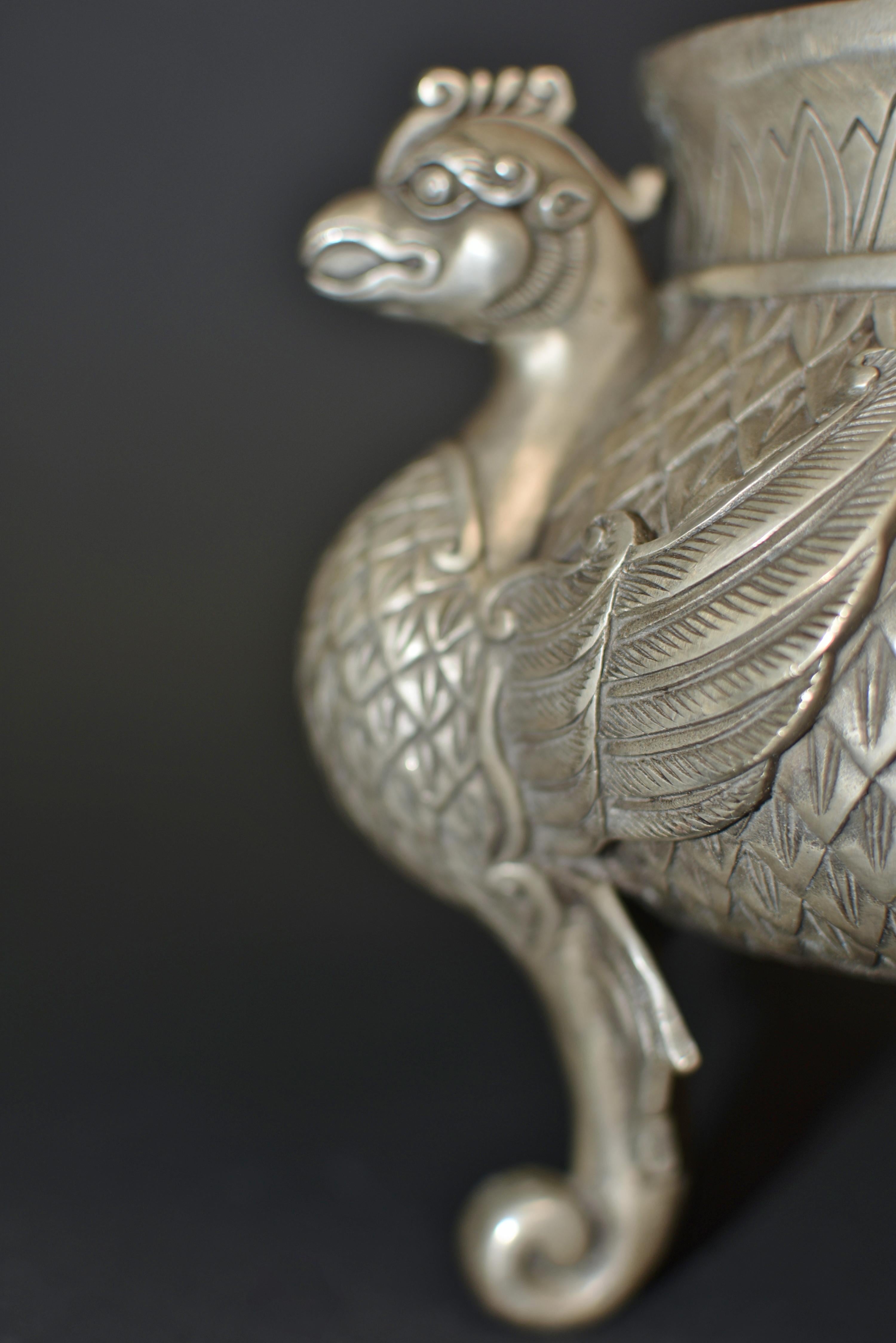 Silver Bronze Censer with Pheasants Incense Burner For Sale 8