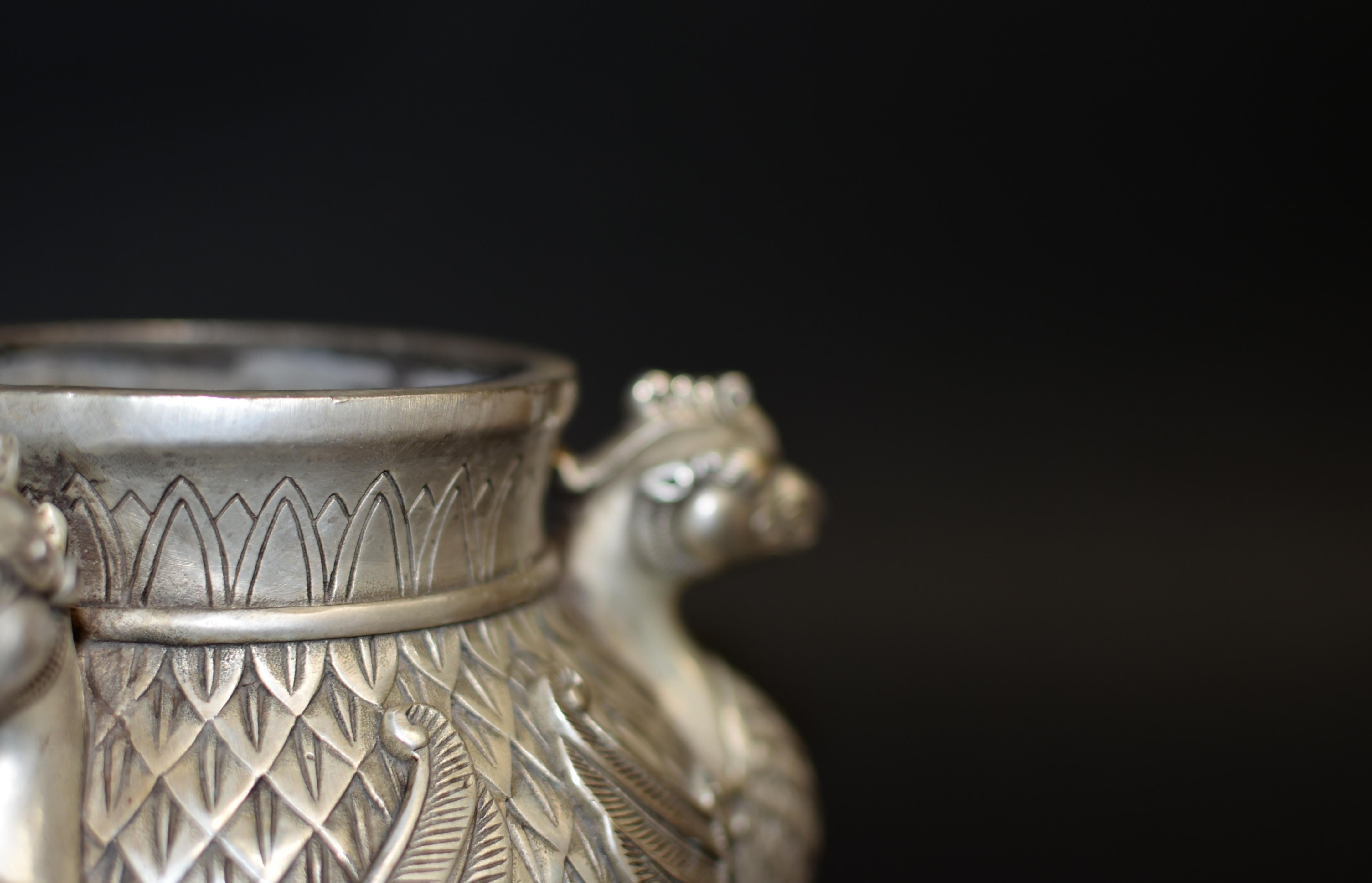 Encensoir en bronze argenté avec brûleur d'encens de faisans en vente 9