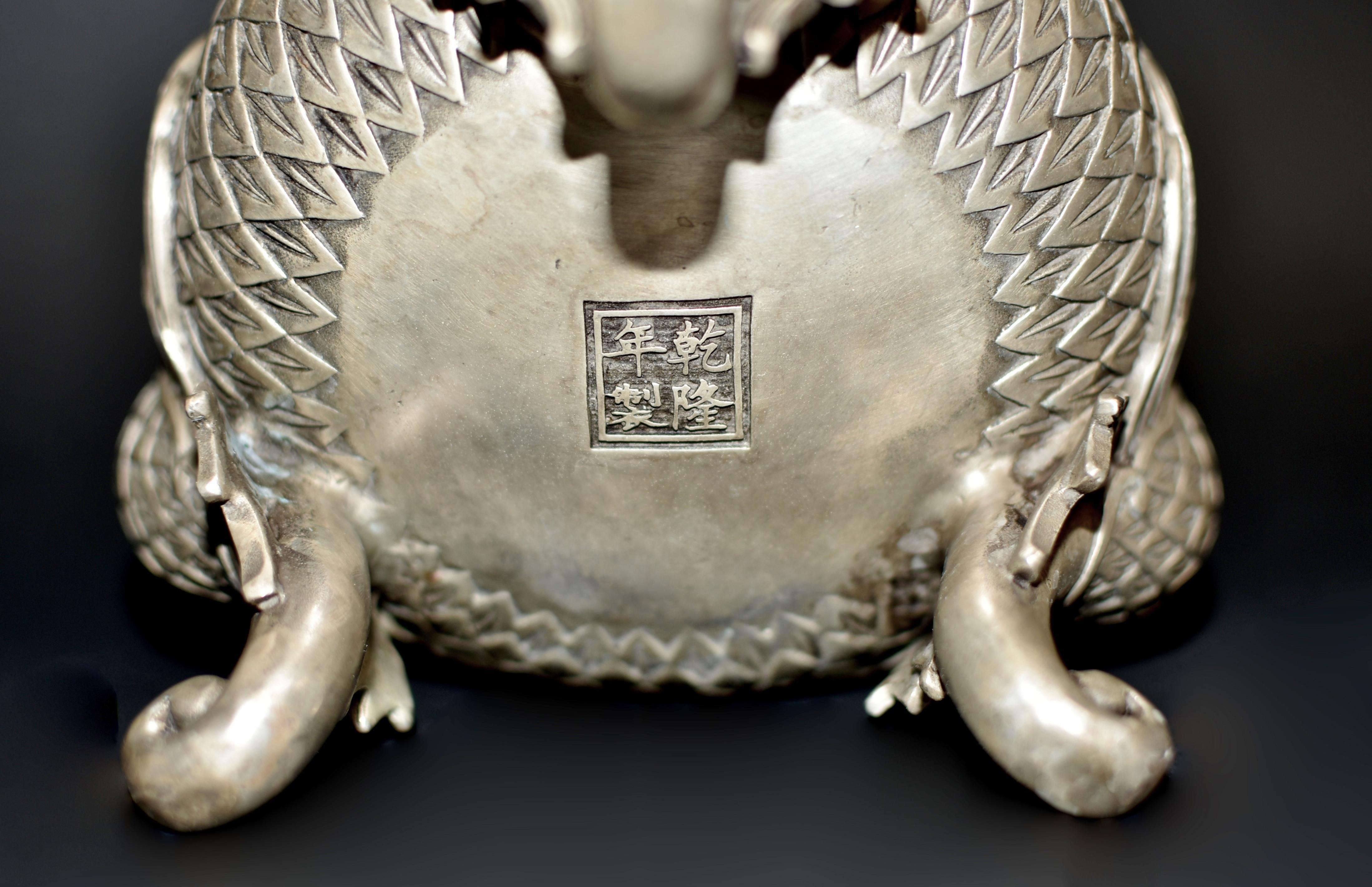 Encensoir en bronze argenté avec brûleur d'encens de faisans en vente 12