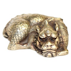 Vintage Silver Bronze Coiled Dragon Statue Paperweight