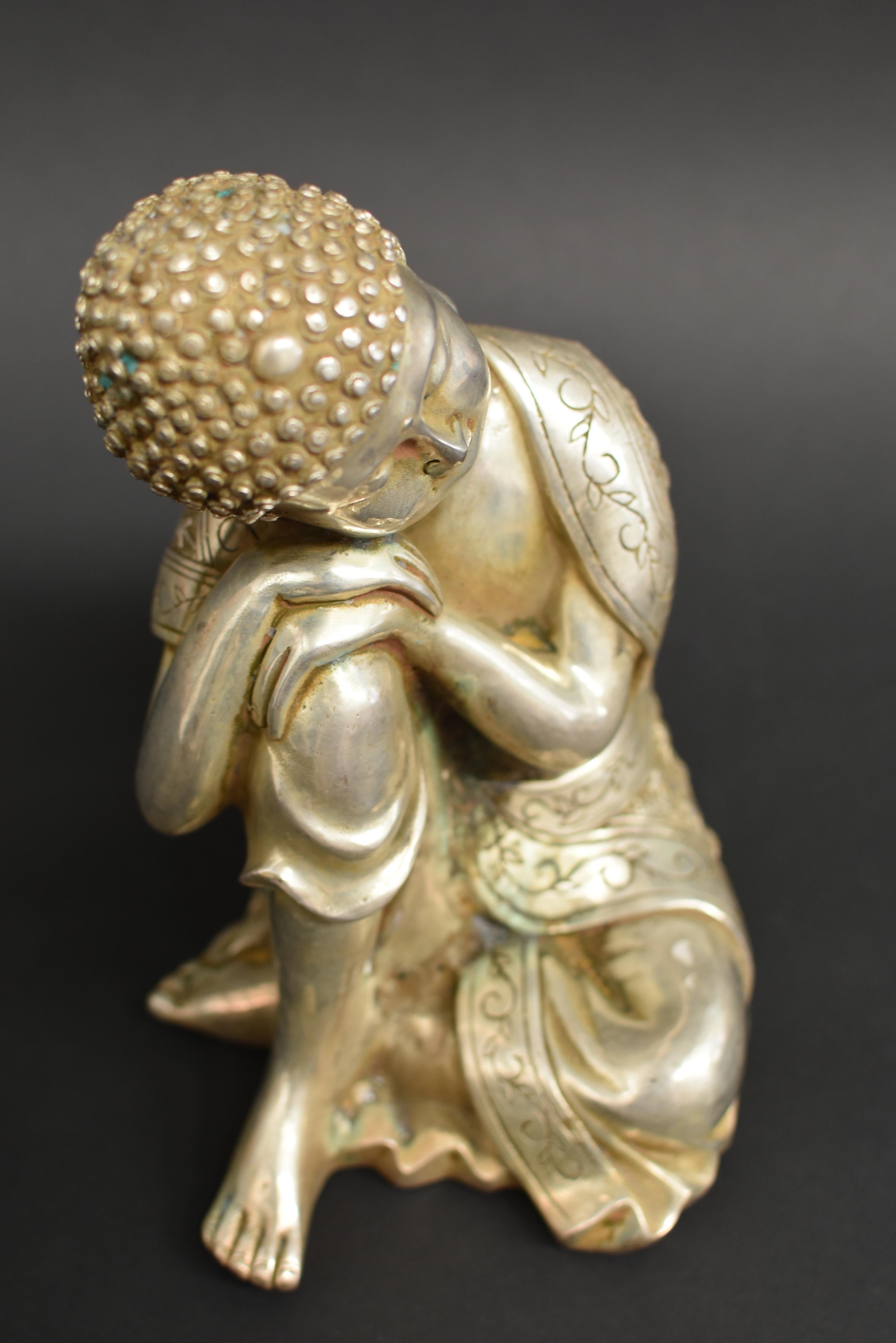 Silver Bronze Contemplative Buddha in Meditation 5