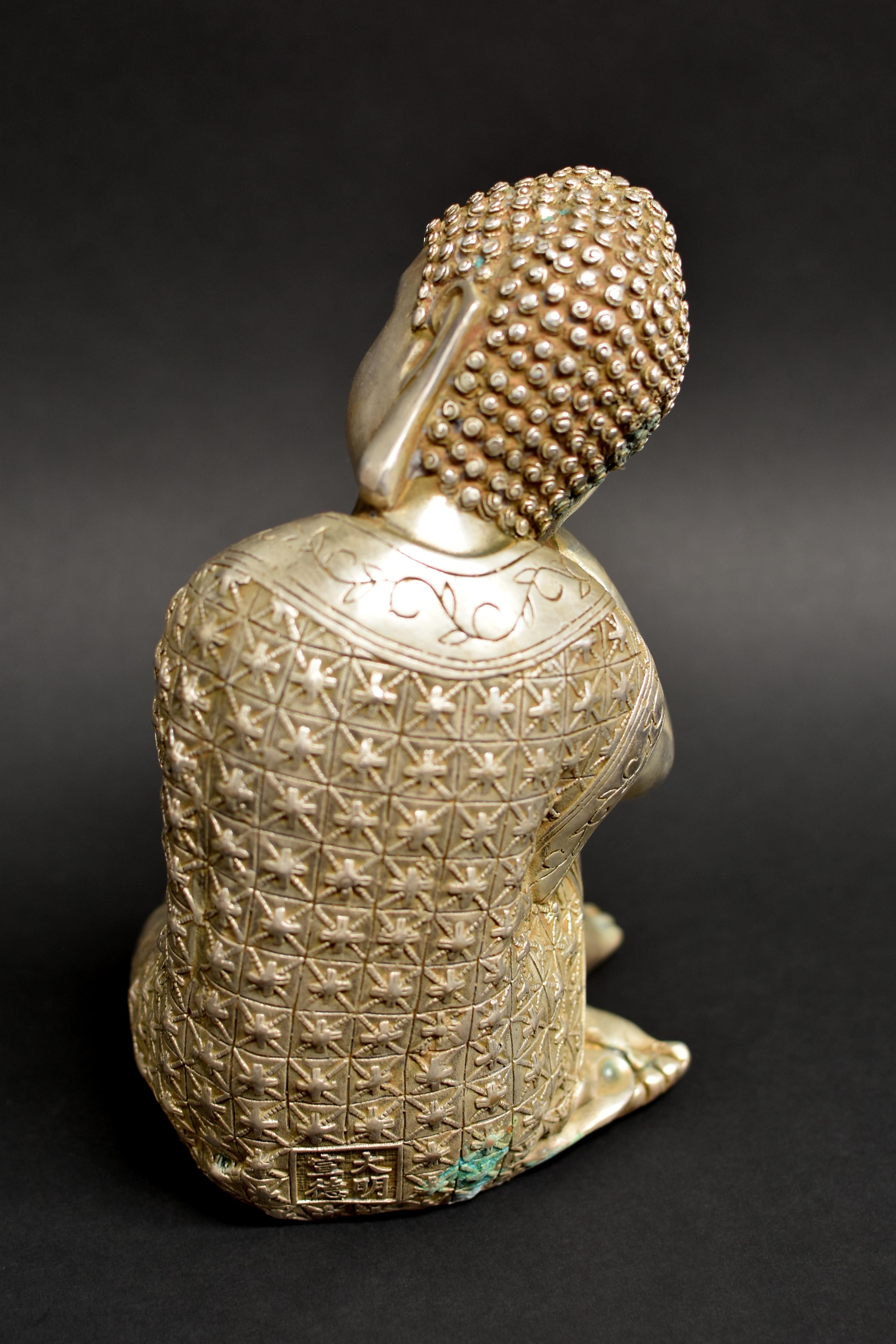 Silver Bronze Contemplative Buddha in Meditation 7