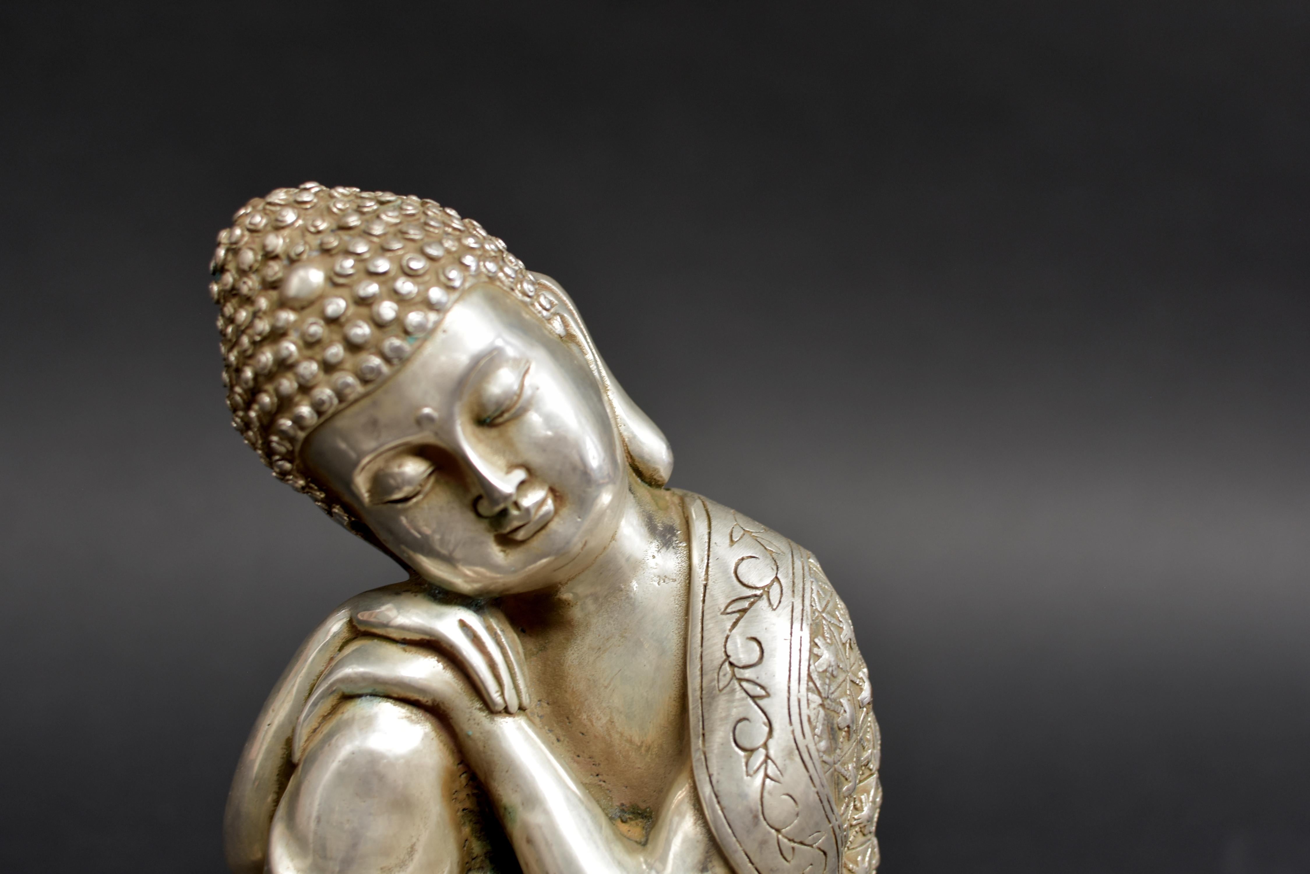 Silver Bronze Contemplative Buddha in Meditation 9