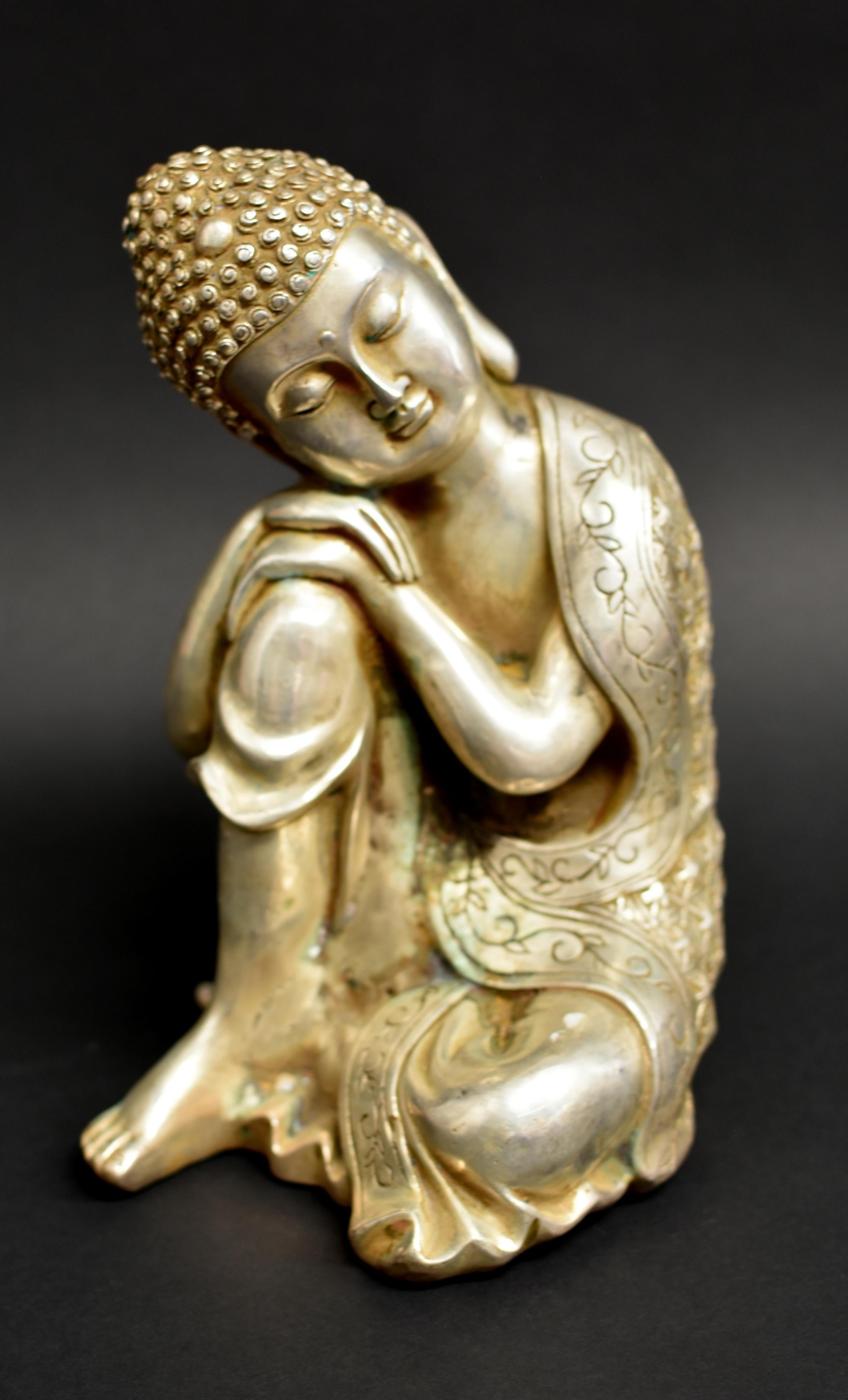 Chinese Silver Bronze Contemplative Buddha in Meditation