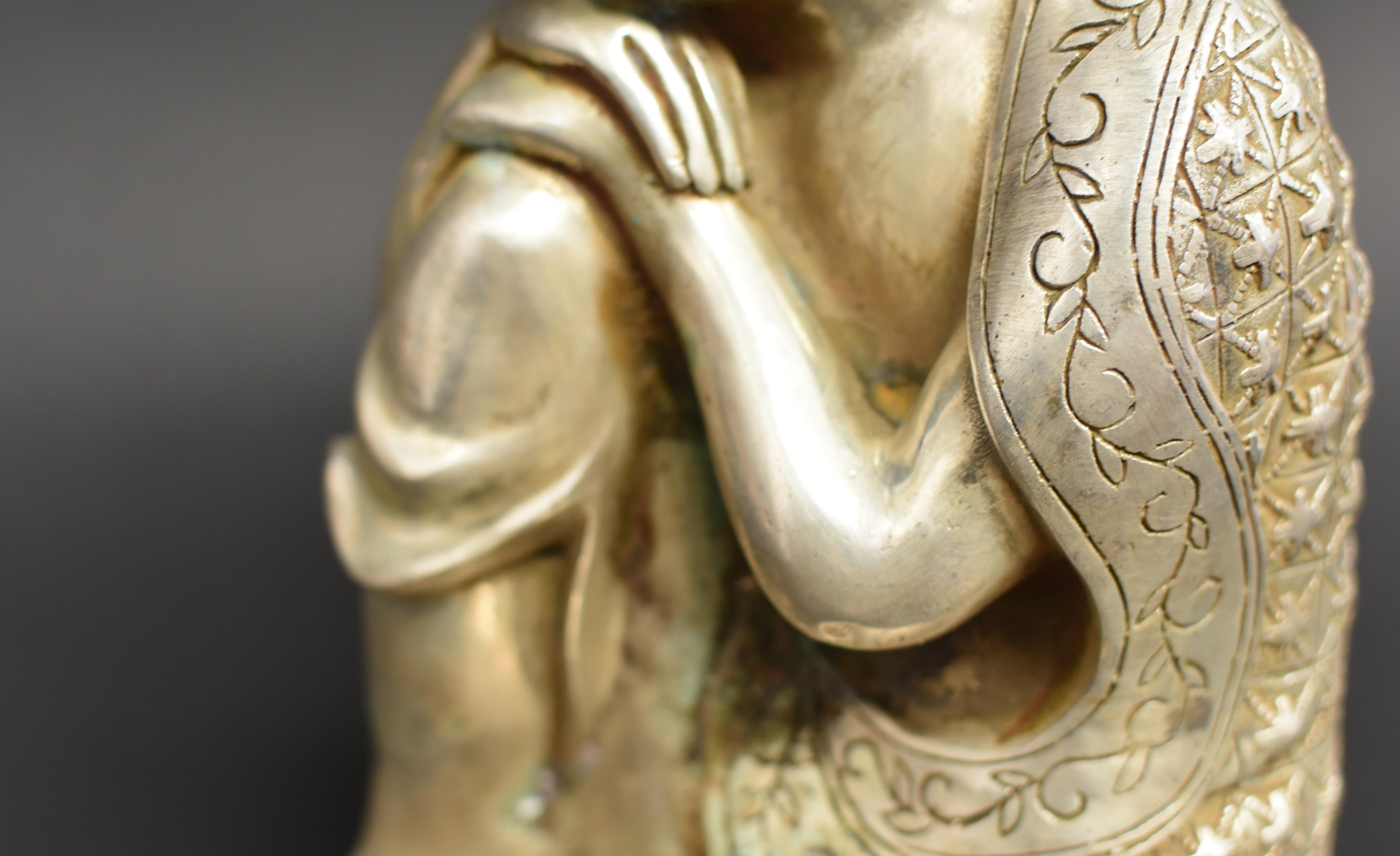 Silver Bronze Contemplative Buddha in Meditation 1