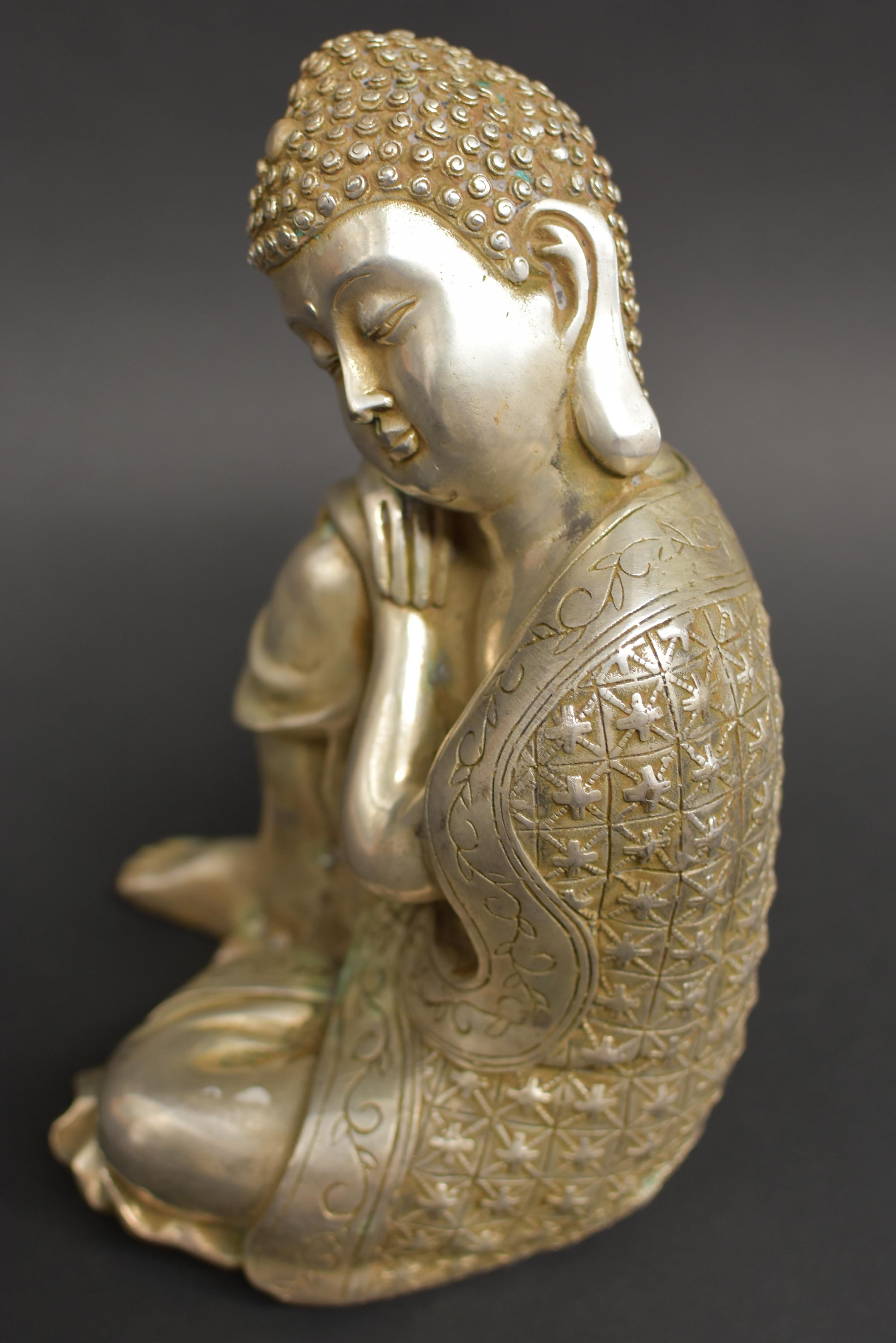 Silver Bronze Contemplative Buddha in Meditation 2