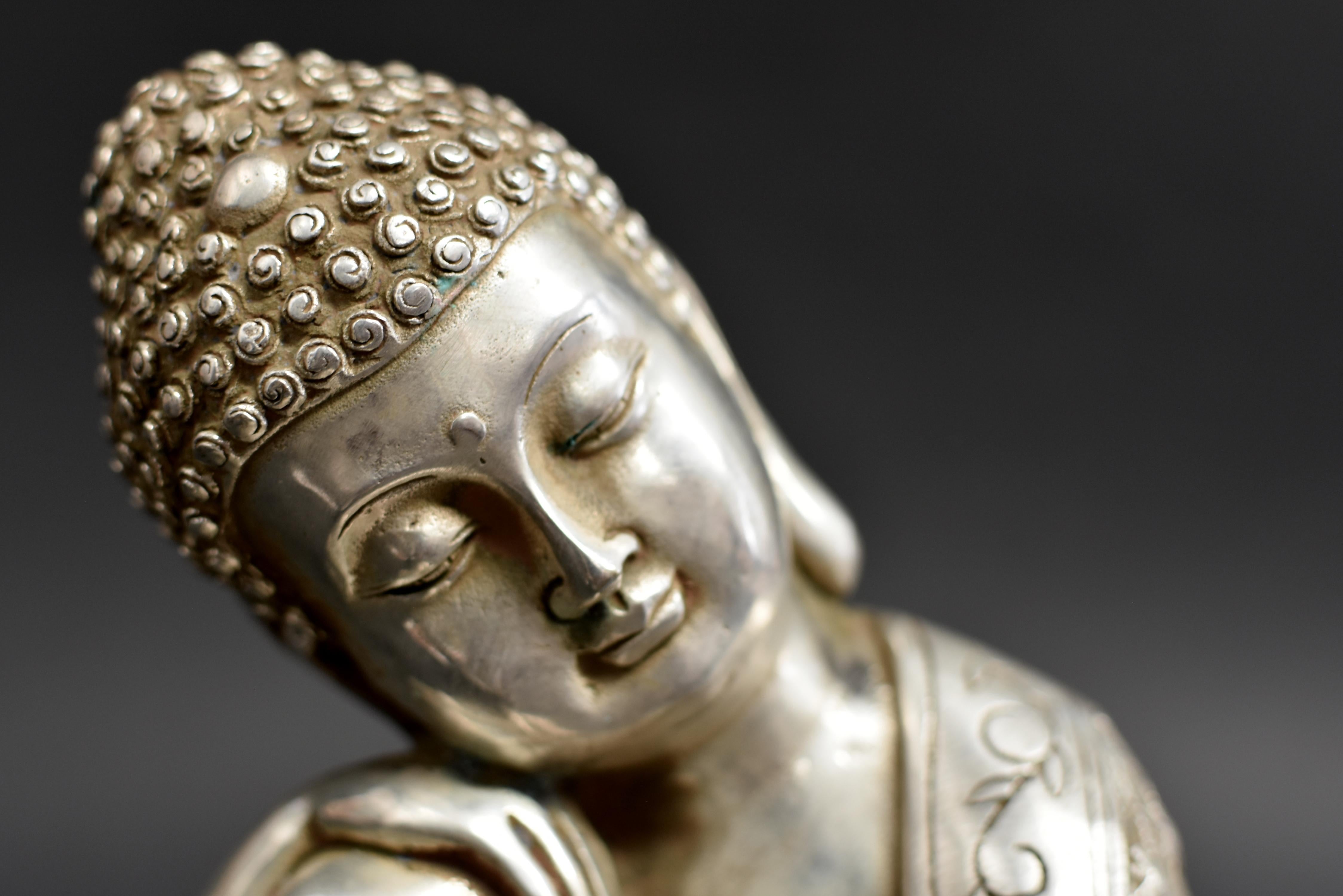 Silver Bronze Contemplative Buddha in Meditation 3