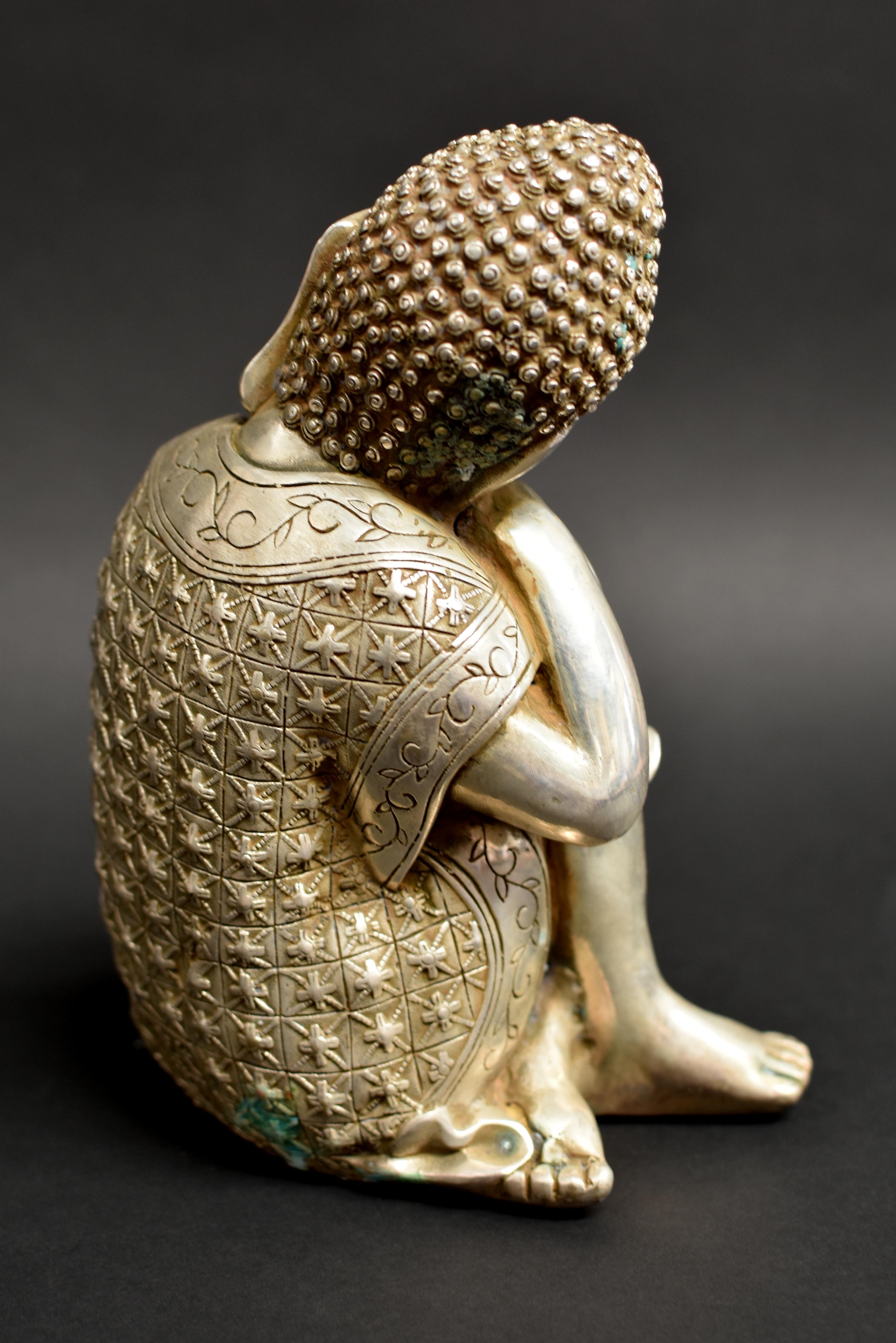 Silver Bronze Contemplative Buddha in Meditation 4