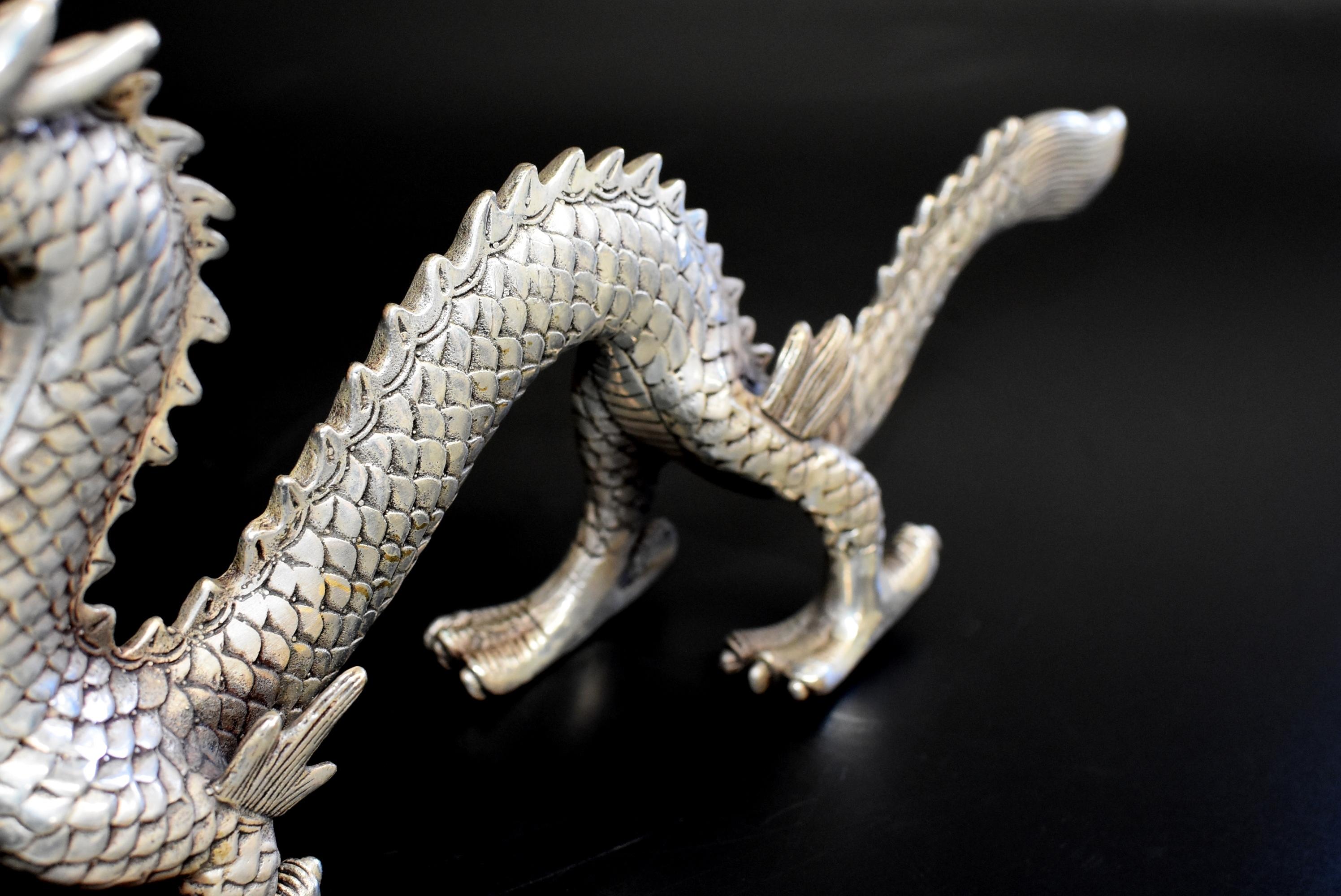 Silvered Silver Bronze Dragon