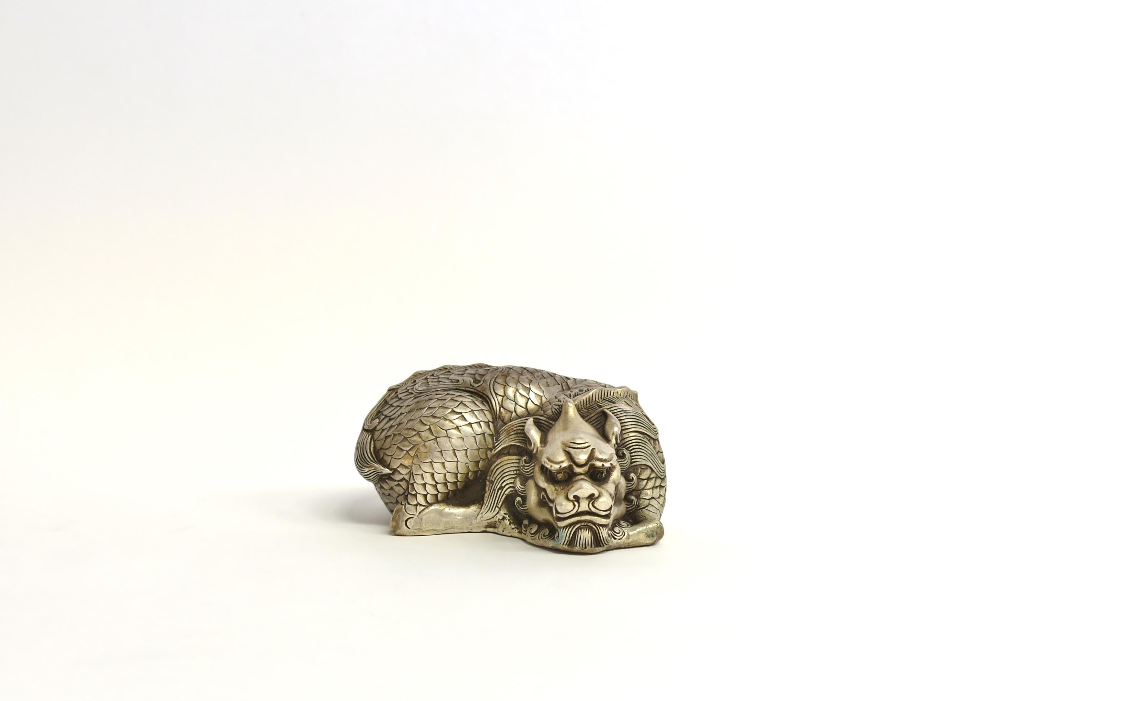 Chinese Silver Bronze Dragon Paperweight