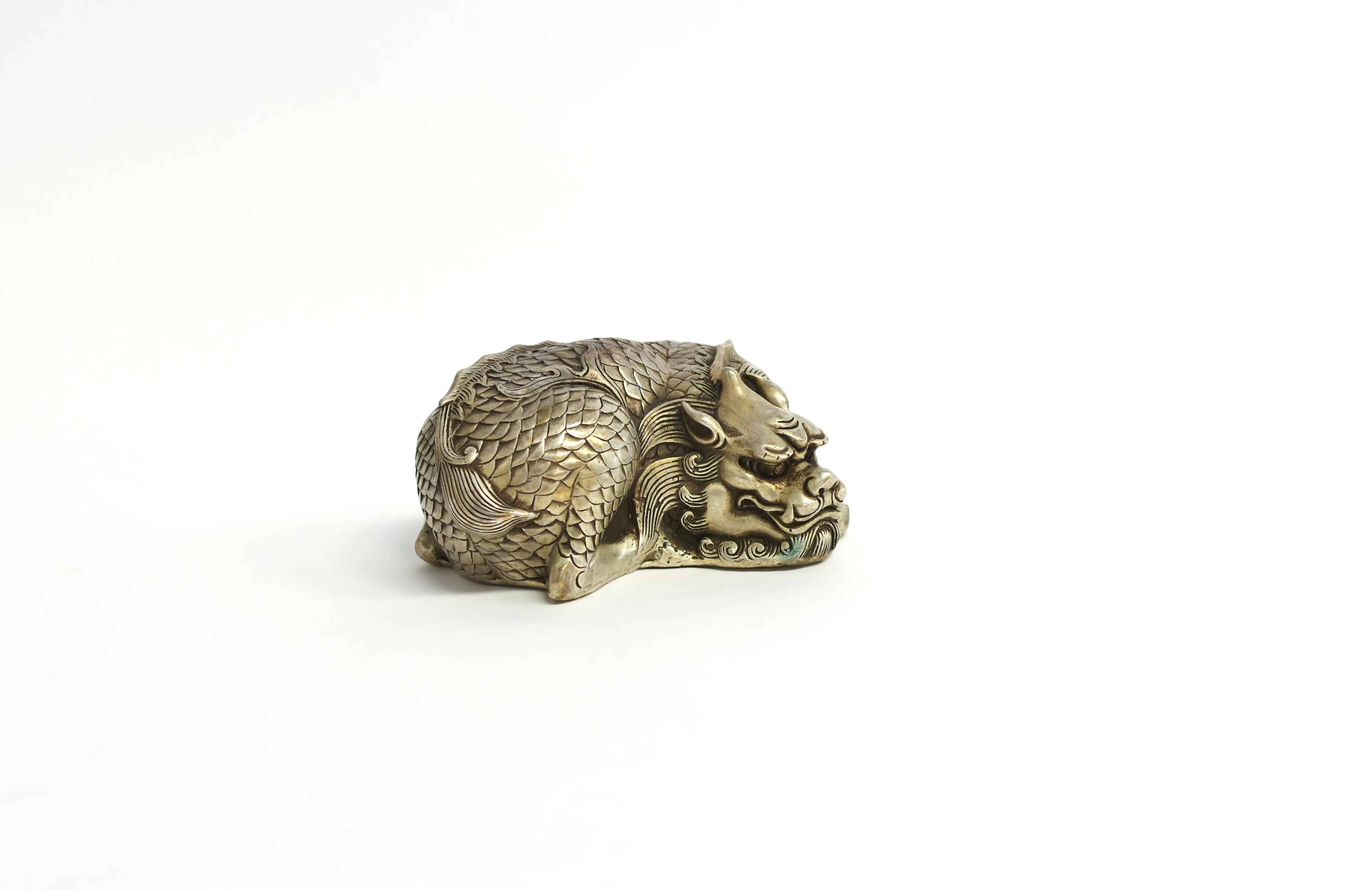 Silvered Silver Bronze Dragon Paperweight