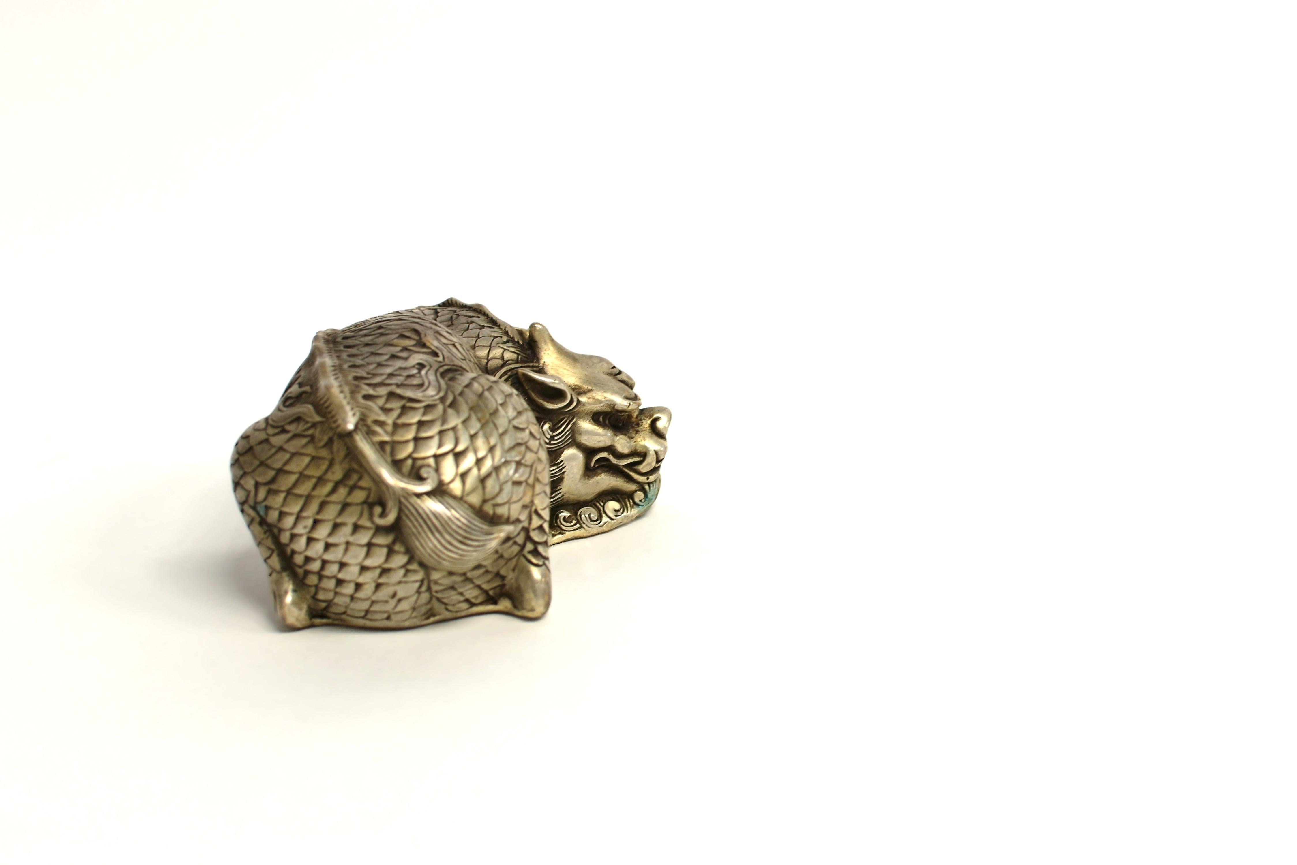 20th Century Silver Bronze Dragon Paperweight