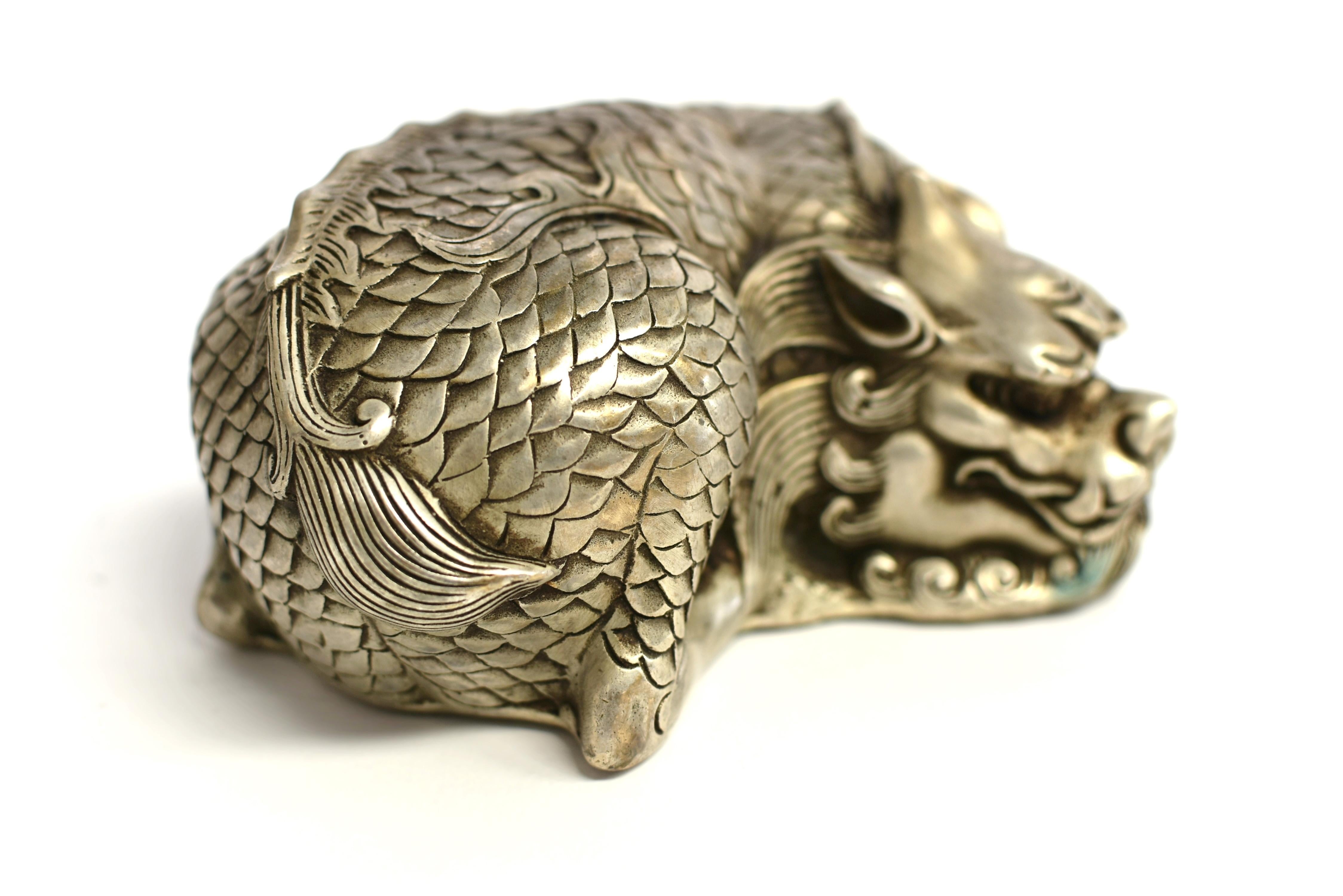 Silver Bronze Dragon Paperweight 2