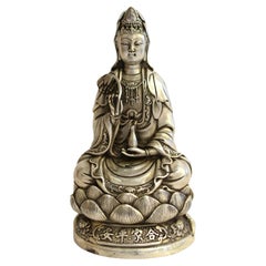 Vintage Silver Bronze Guan Yin Statue 7 Lb Avalokiteshvara Compassion