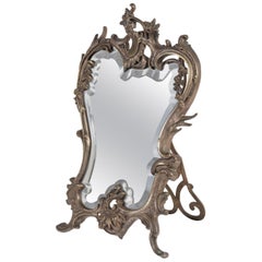 Silver Bronze Table Mirror, Late 19th Century, Rocaille Style