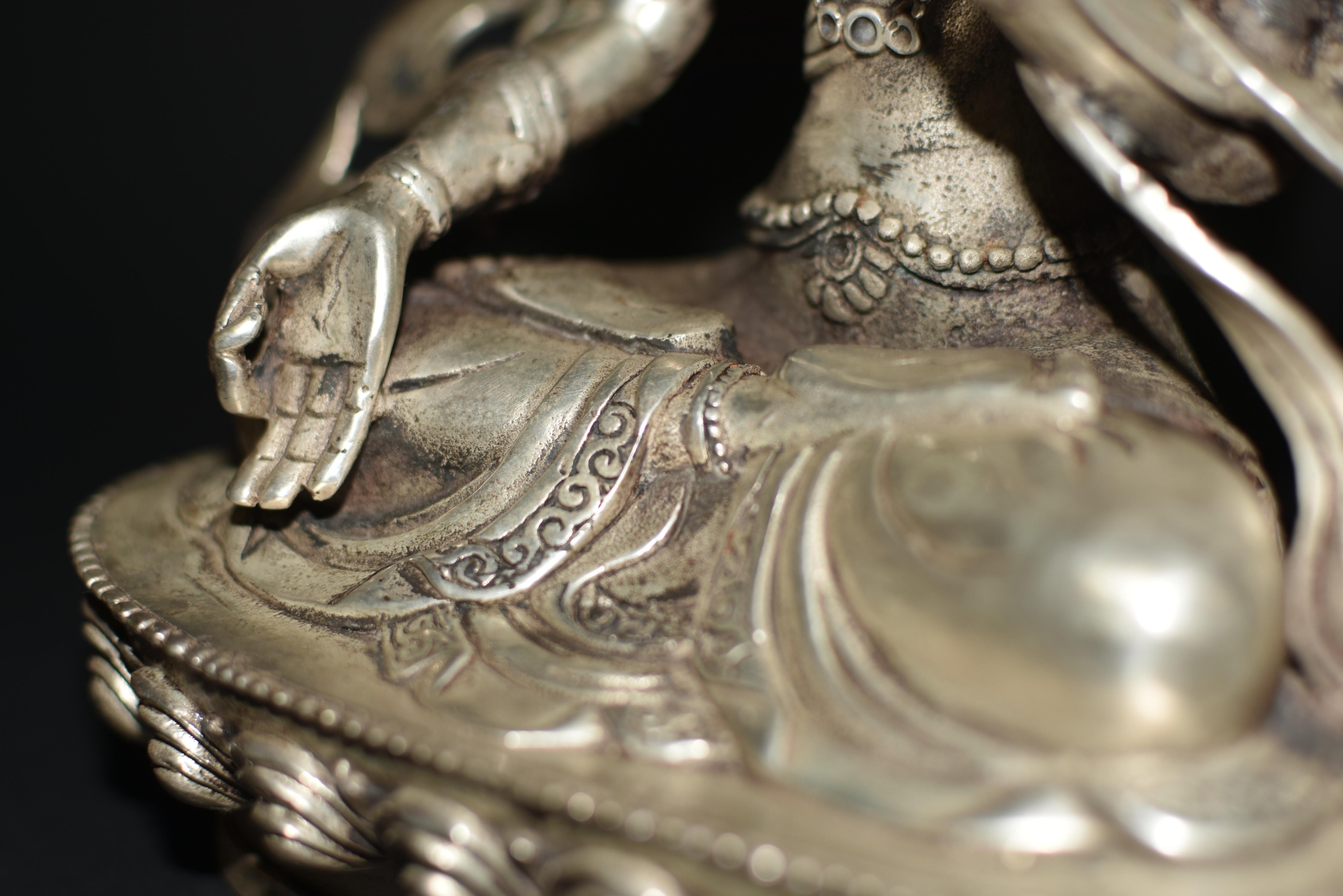 Silver Bronze Tibetan White Tara Statue For Sale 7