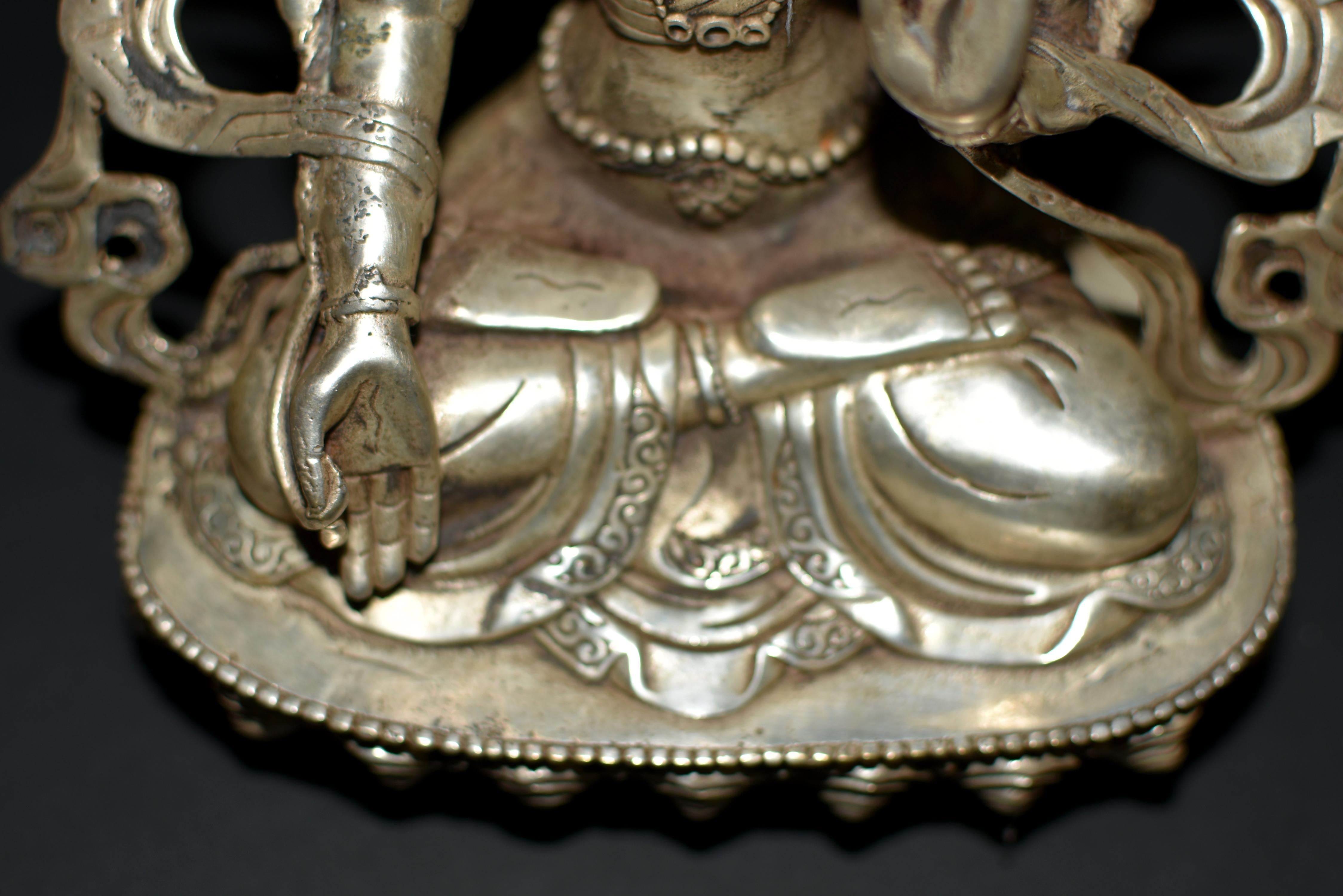 Silver Bronze Tibetan White Tara Statue For Sale 10