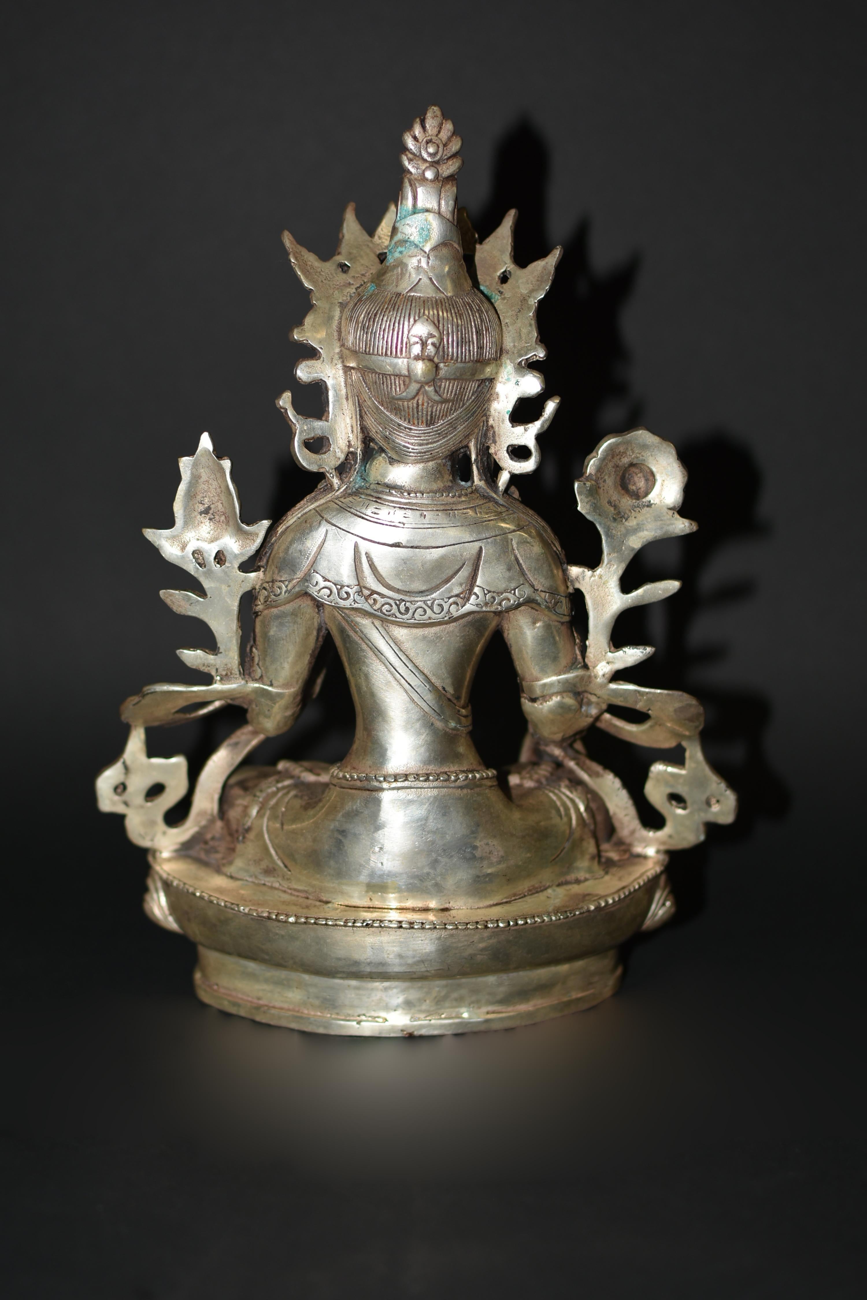 Silver Bronze Tibetan White Tara Statue For Sale 11