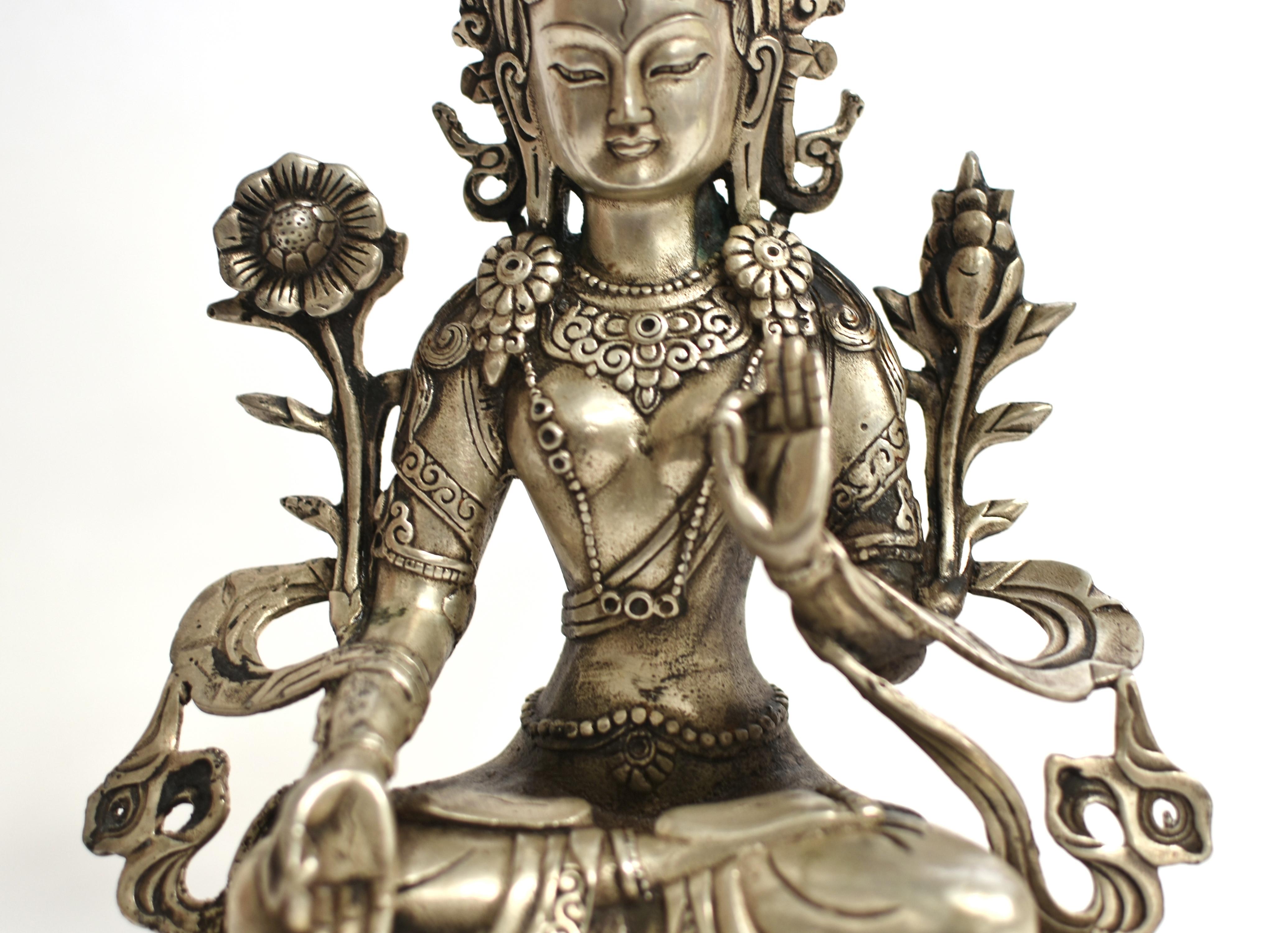 Silvered Silver Bronze Tibetan White Tara Statue For Sale