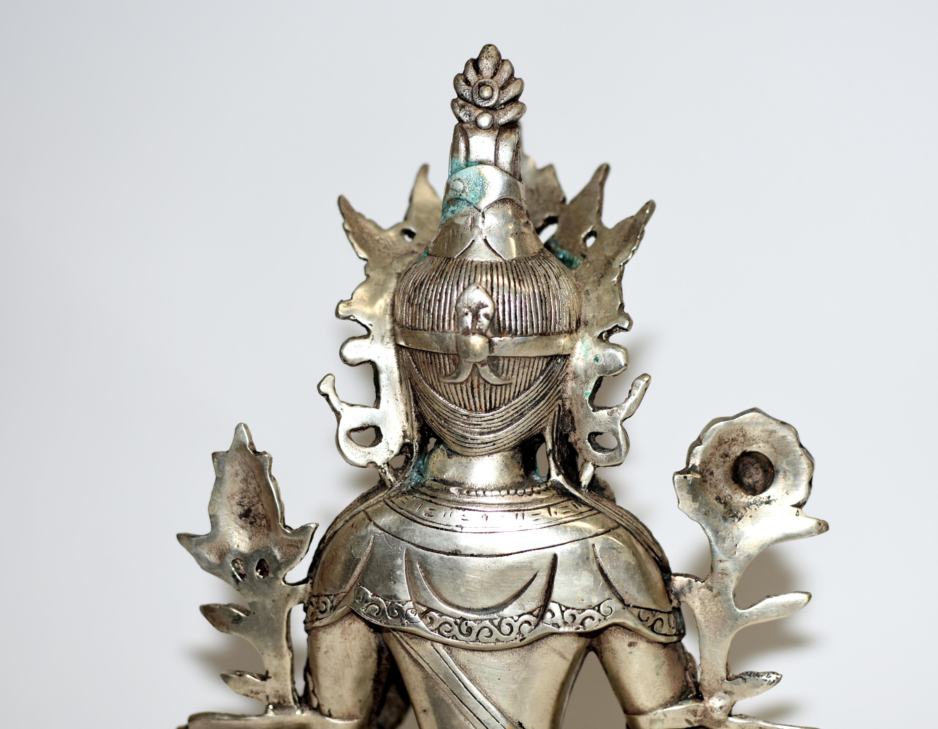 Silver Bronze Tibetan White Tara Statue For Sale 12