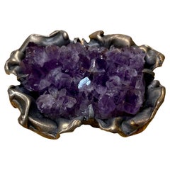 Retro Silver Brooch Designed by Reino Saastamoinen Finland Amethyst in Crystals