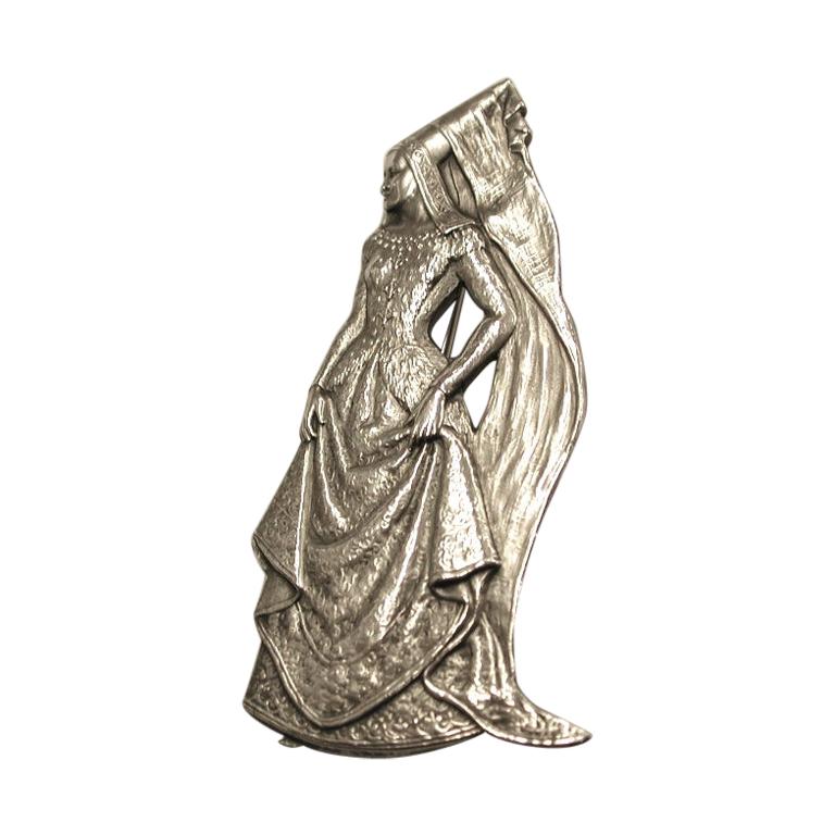 Silver Brooch of a Lady in Medieval Clothes, London, 1946