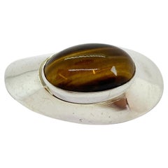 Silver Brooch Tiger Eye Stone Made in Finland, 1963