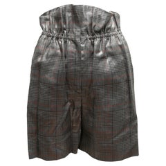 Silver Brunello Cucinelli Metallic Glen Plaid Linen Shorts Size IT 36