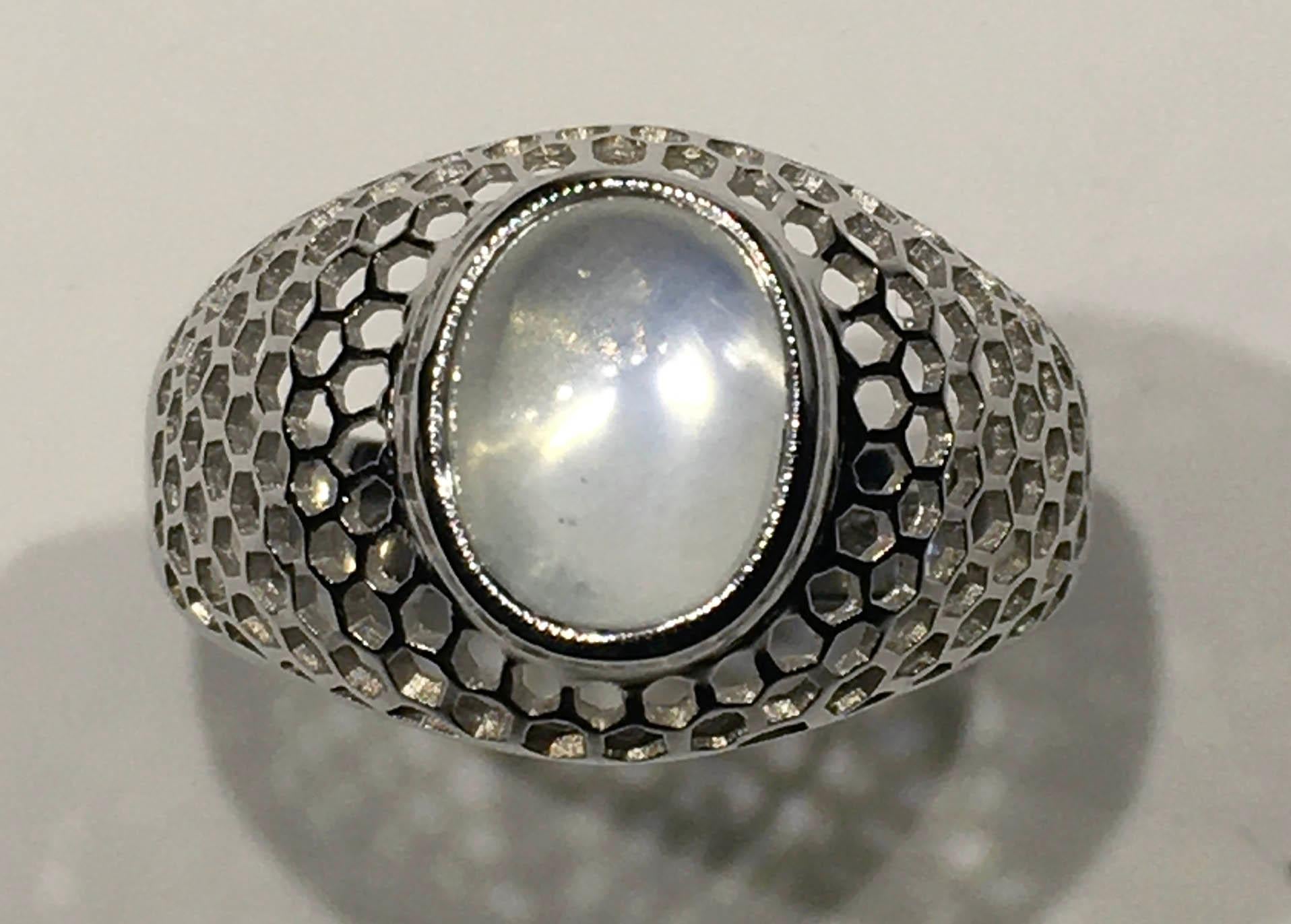 Burmese Moonstone Silver Ring 7