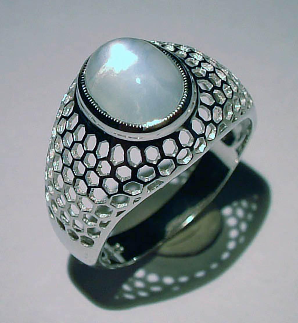 Contemporary Burmese Moonstone Silver Ring