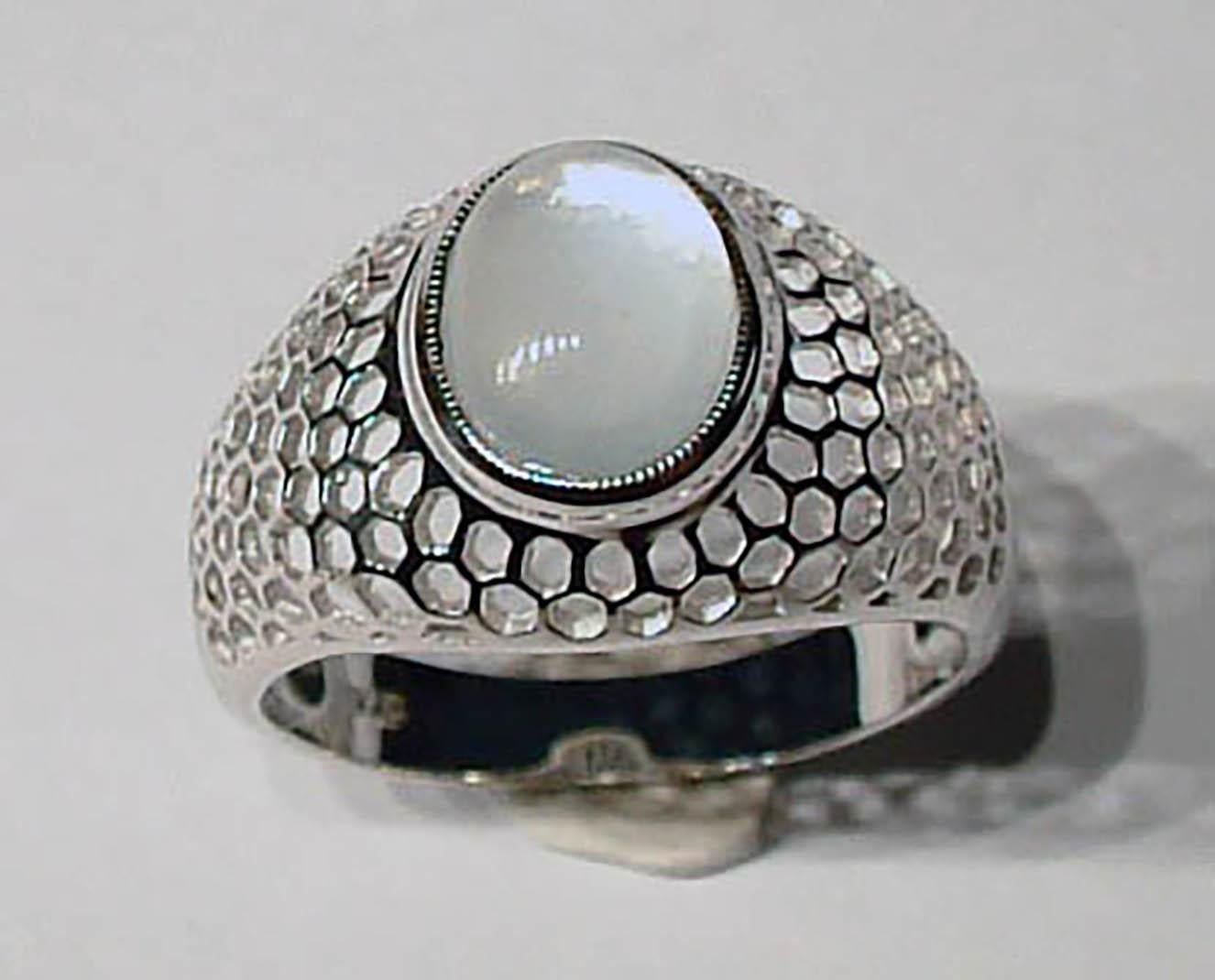 Cabochon Burmese Moonstone Silver Ring