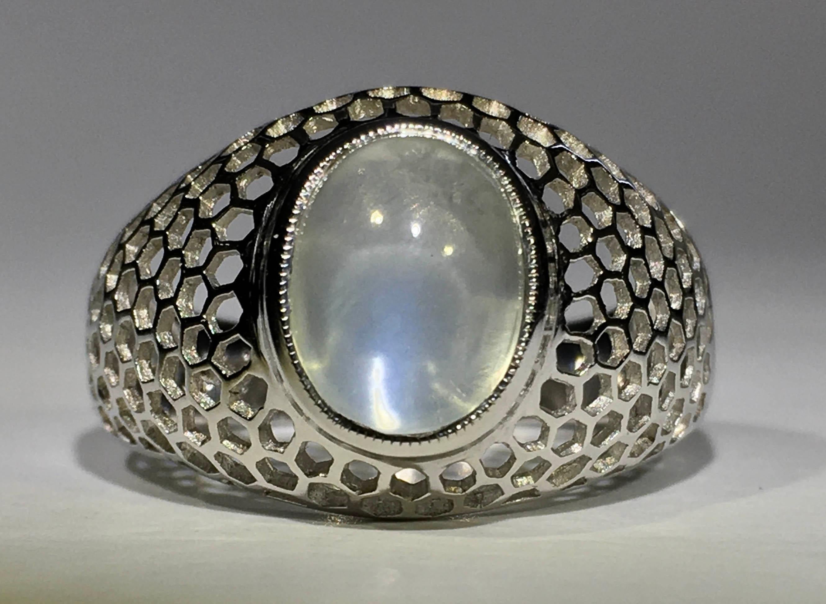 Burmese Moonstone Silver Ring 3