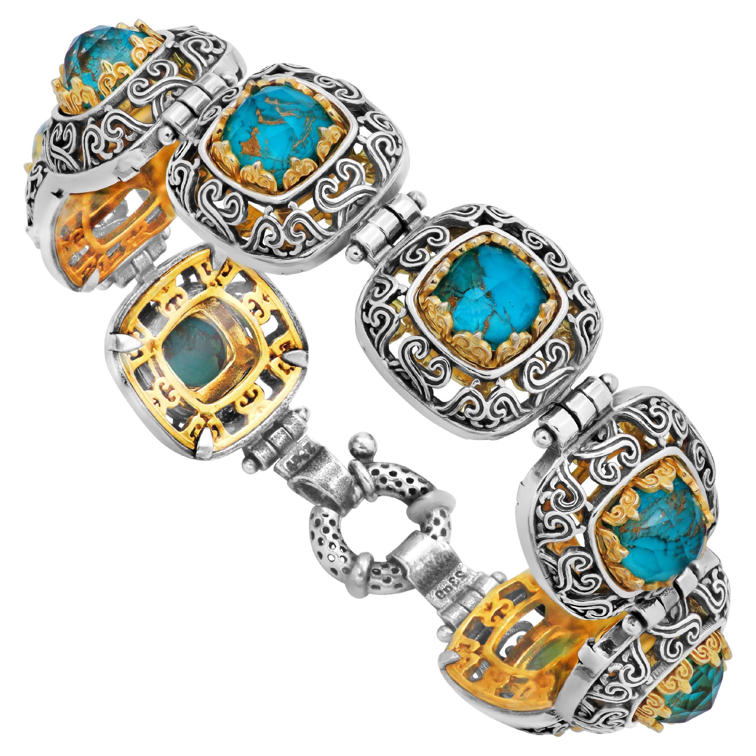 Silver Byzantine Bracelet with Doublet Copper Turquoise For Sale