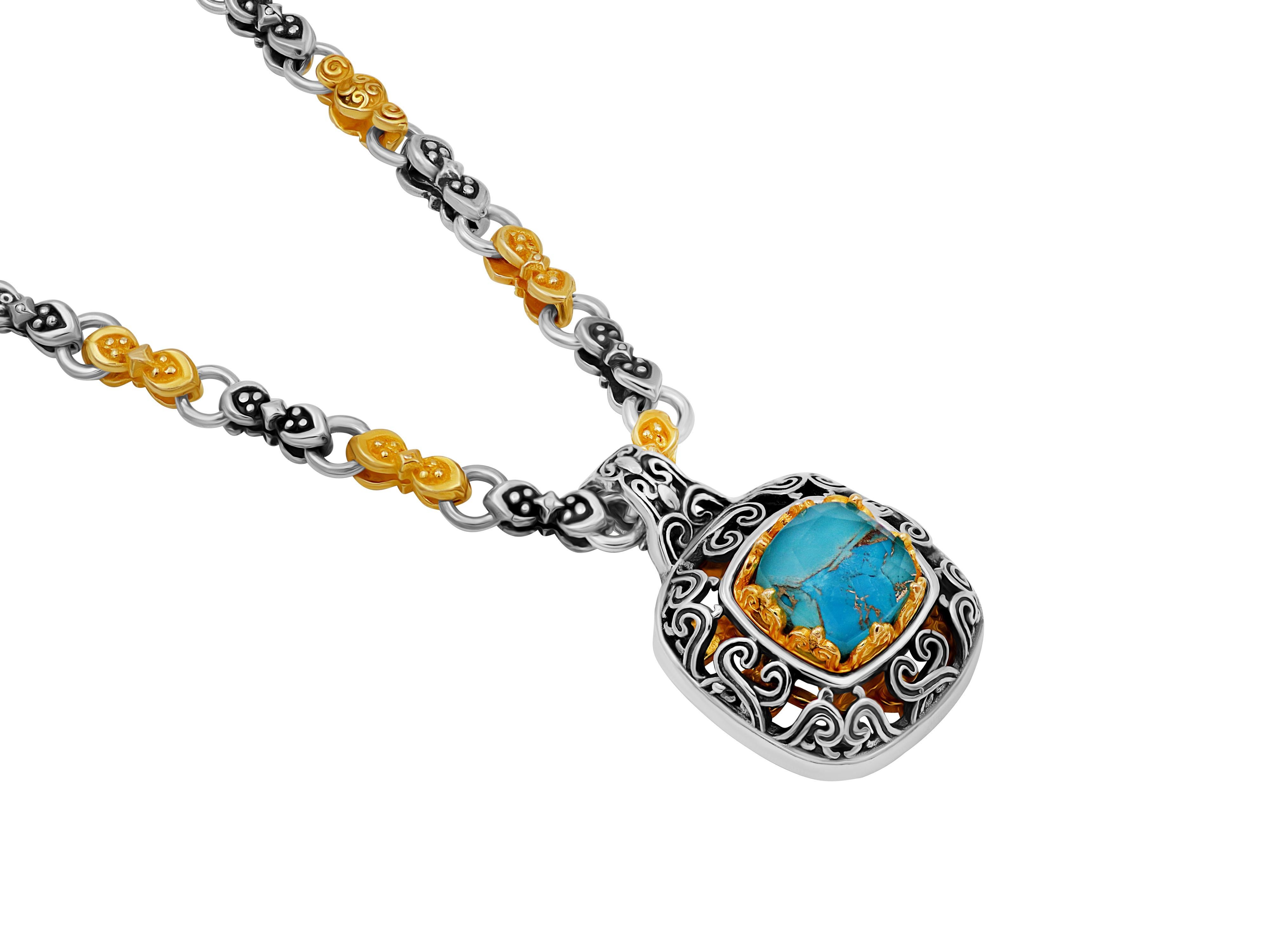 Silberne byzantinische Halskette mit türkisfarbenem Doublet-Kupfer (Byzantinisch) im Angebot
