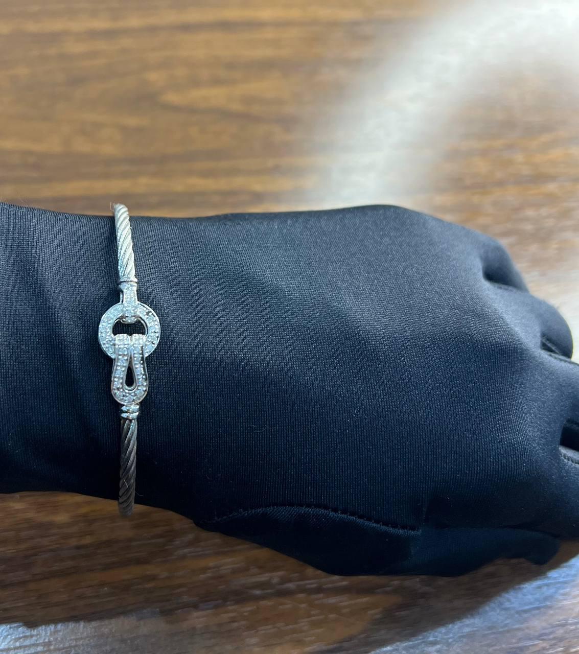 Bracelet symbolique filigrane d'une rangée de câbles en argent, or blanc 18 carats et diamants en vente 6