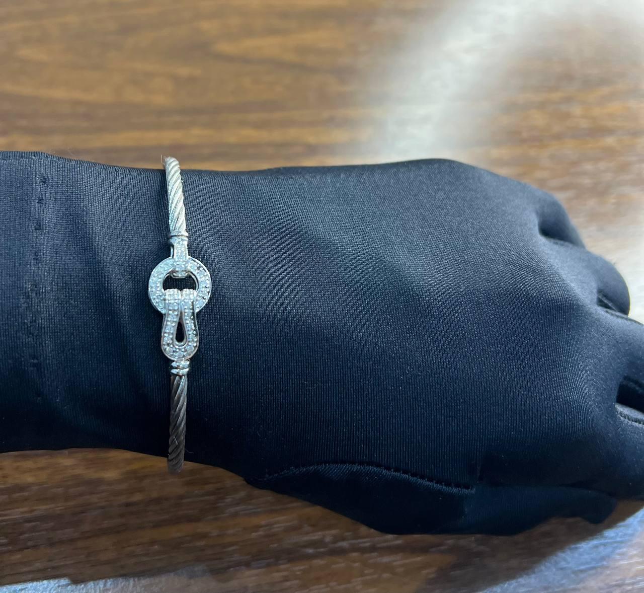 Bracelet symbolique filigrane d'une rangée de câbles en argent, or blanc 18 carats et diamants en vente 3