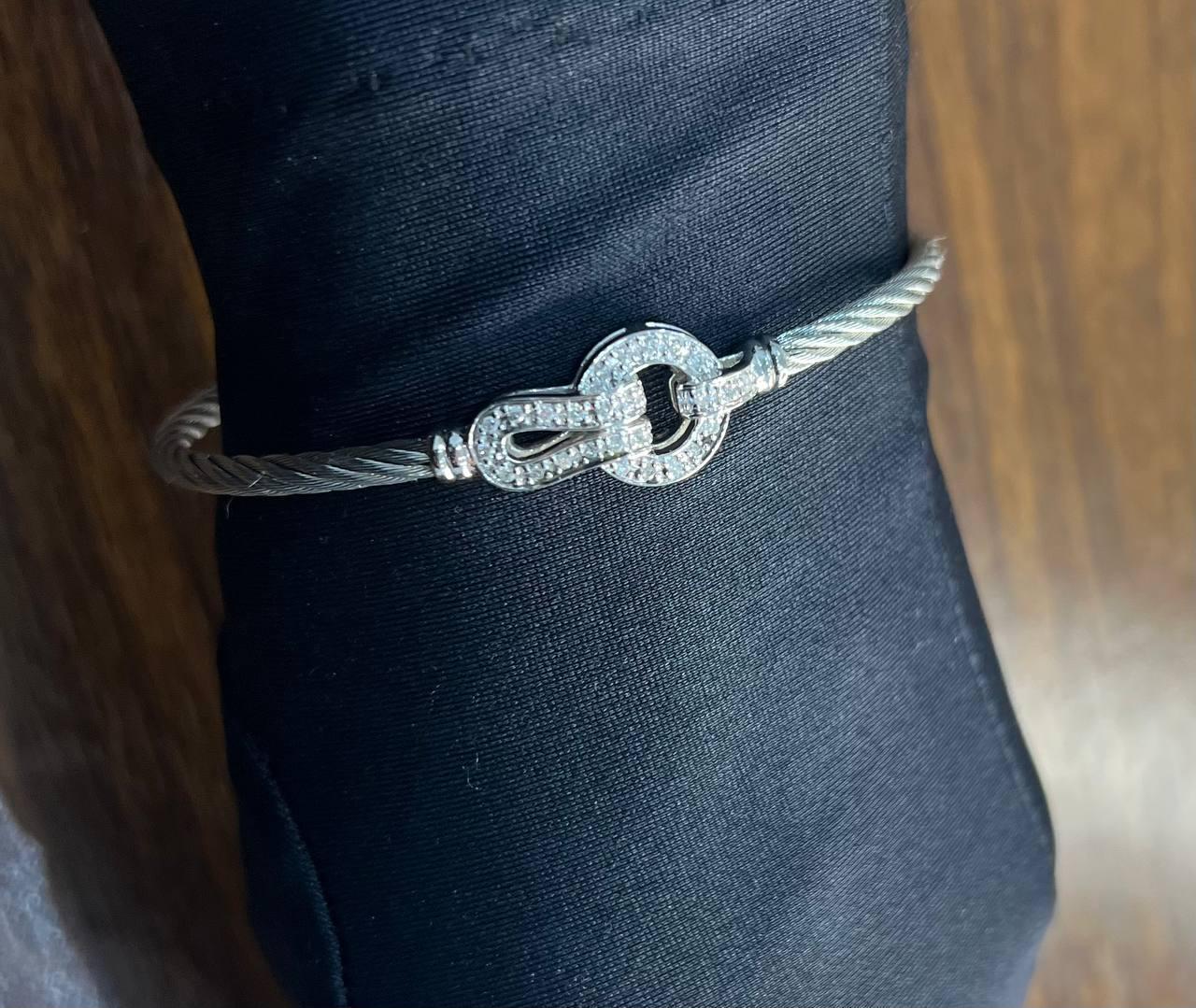 Bracelet symbolique filigrane d'une rangée de câbles en argent, or blanc 18 carats et diamants en vente 4