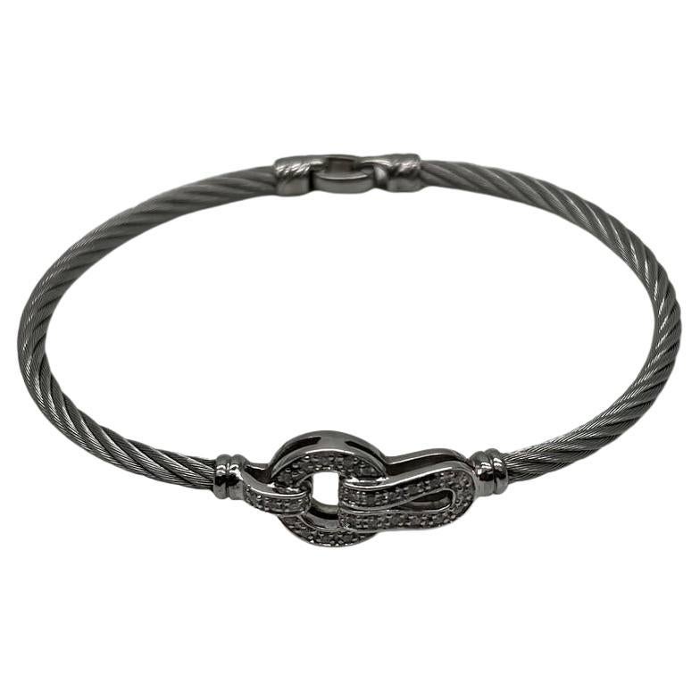 Silver Cable Row 18 Karat White Gold Diamonds Filigree Statement Symbol Bracelet