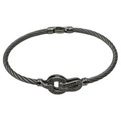 Silver Cable Row 18 Karat White Gold Diamonds Filigree Statement Symbol Bracelet