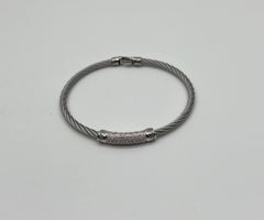 Silver Cable Row 18K White Gold Diamonds Filigree Statement Twisted Bracelet