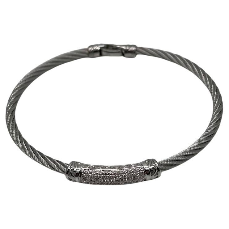 Silver Cable Row 18K White Gold Diamonds Filigree Statement Twisted Bracelet