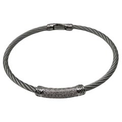 Silver Cable Row 18K White Gold Diamonds Filigree Statement Twisted Bracelet