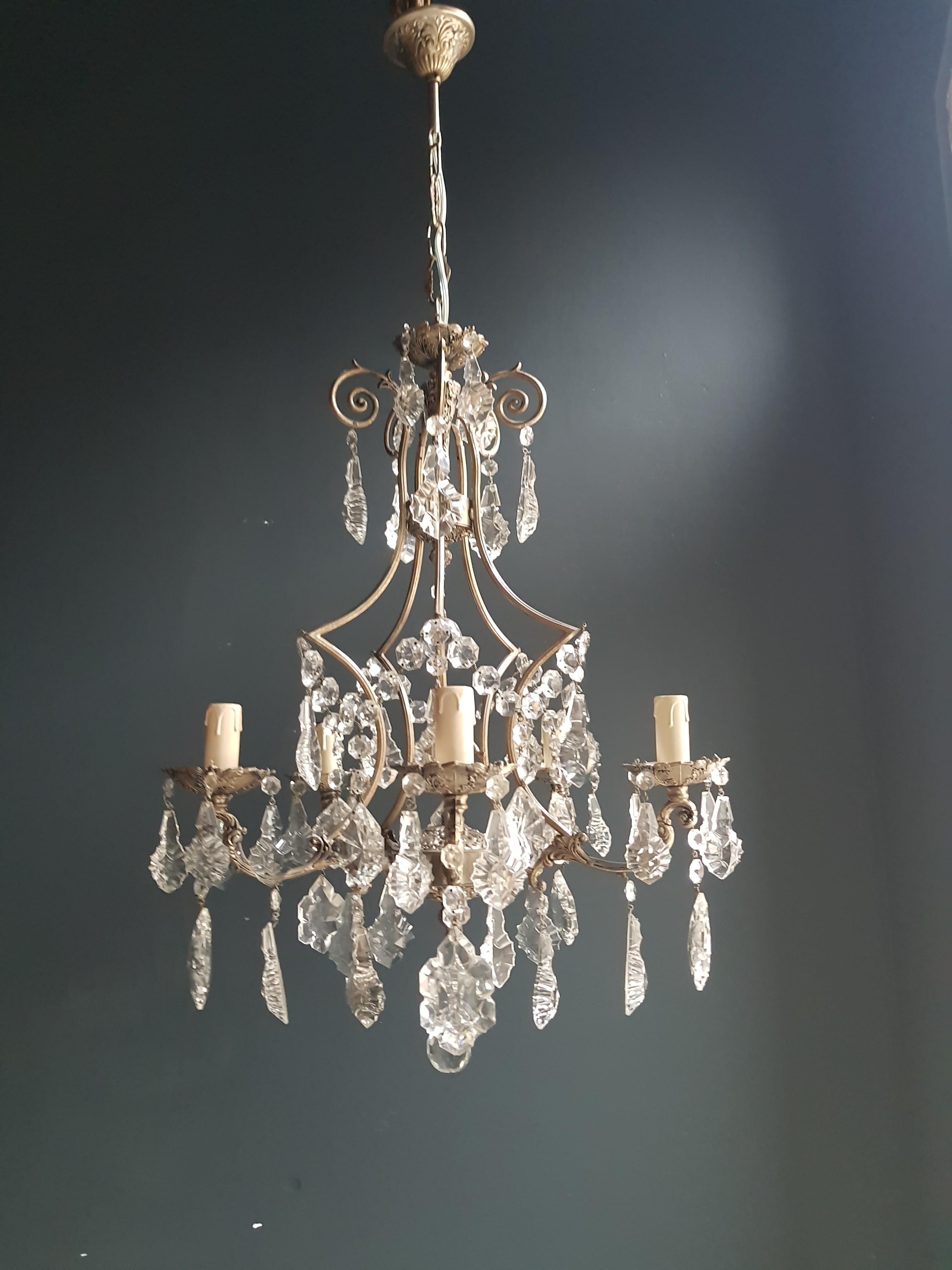 Italian Silver Cage Putt Crystal Chandelier Antique Ceiling Lamp Lustre Brass