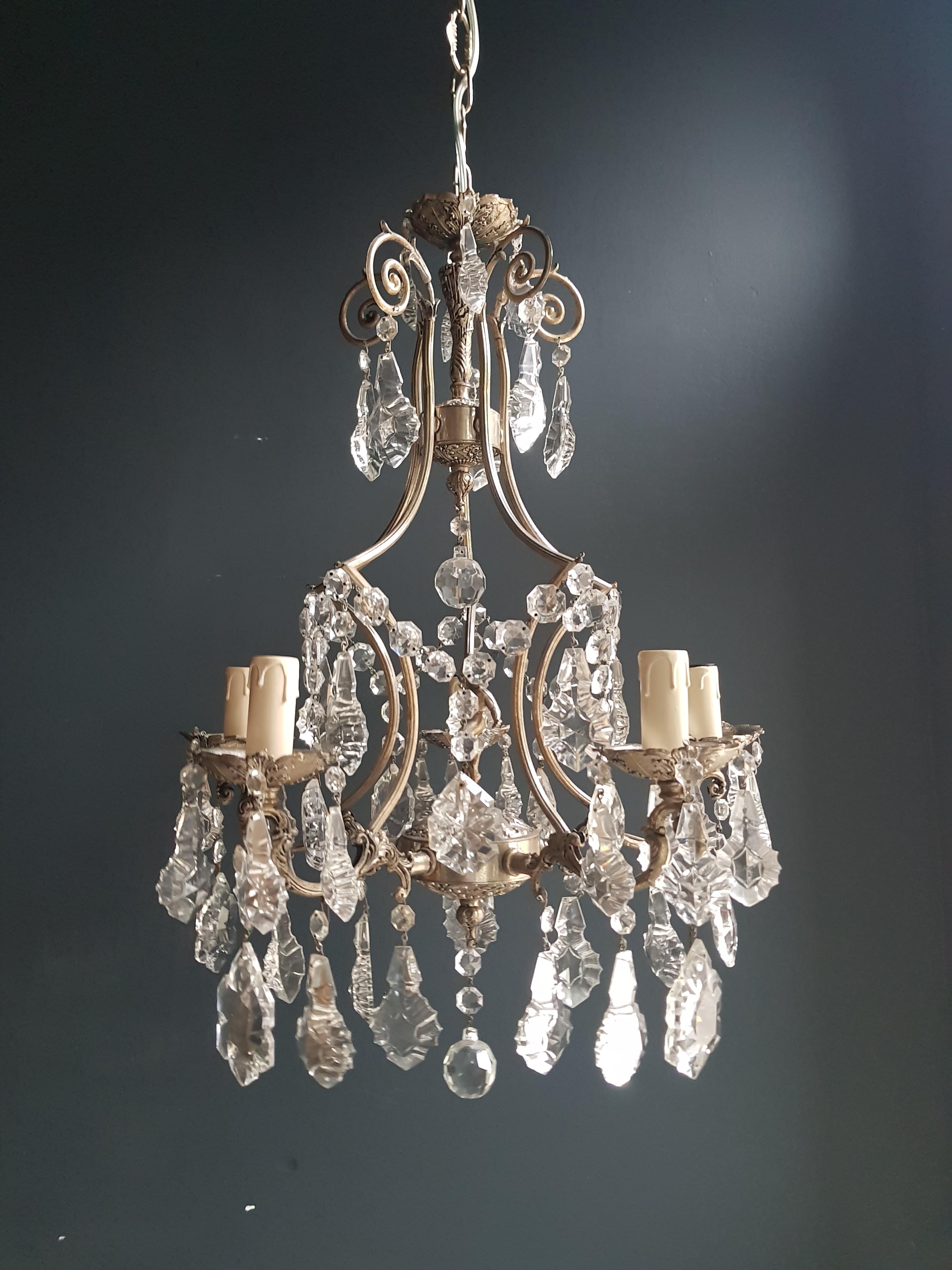Hand-Knotted Silver Cage Putt Crystal Chandelier Antique Ceiling Lamp Lustre Brass